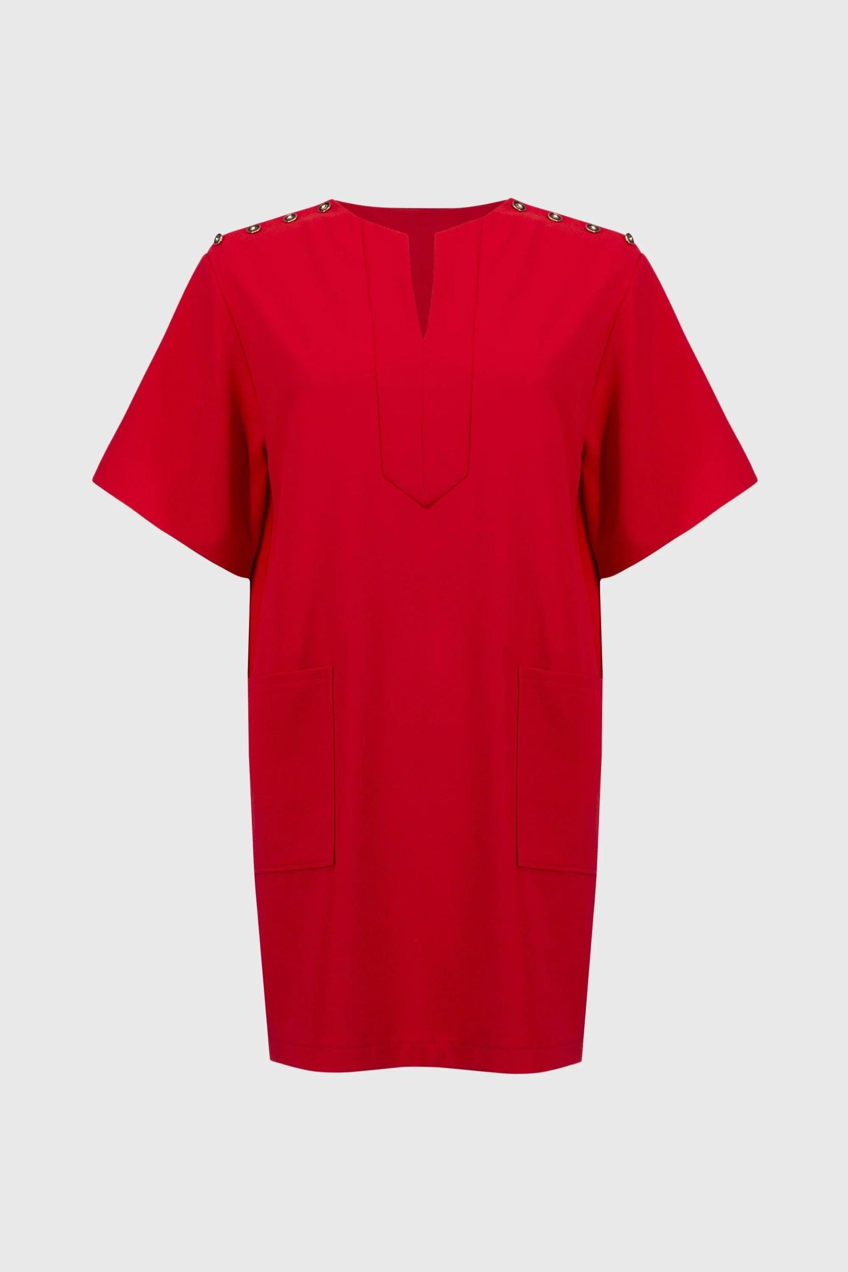 Woven Short Sleeve Straight Dress- Radiant Red Product Image