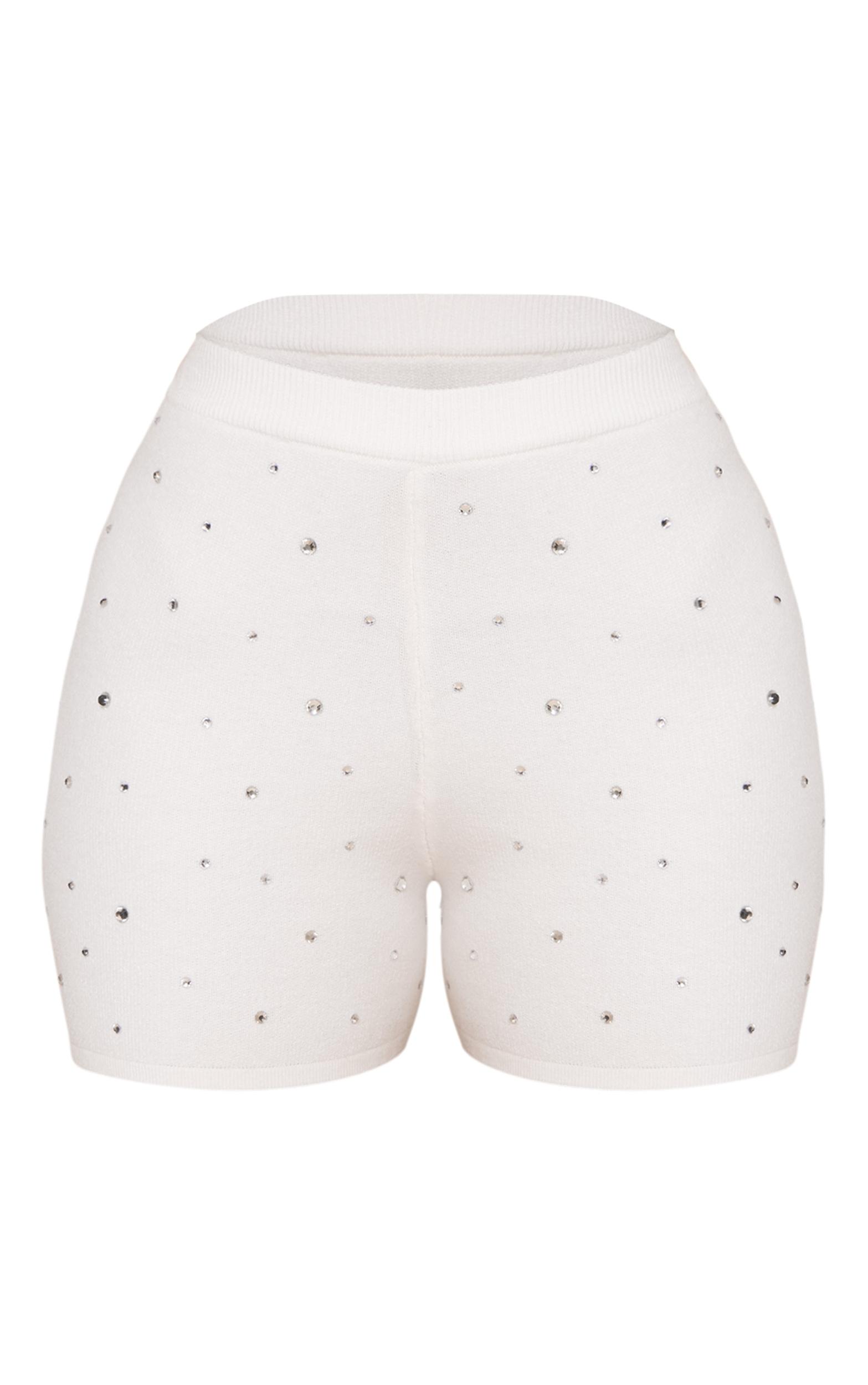 Petite White Knitted Diamante Hotpants Product Image