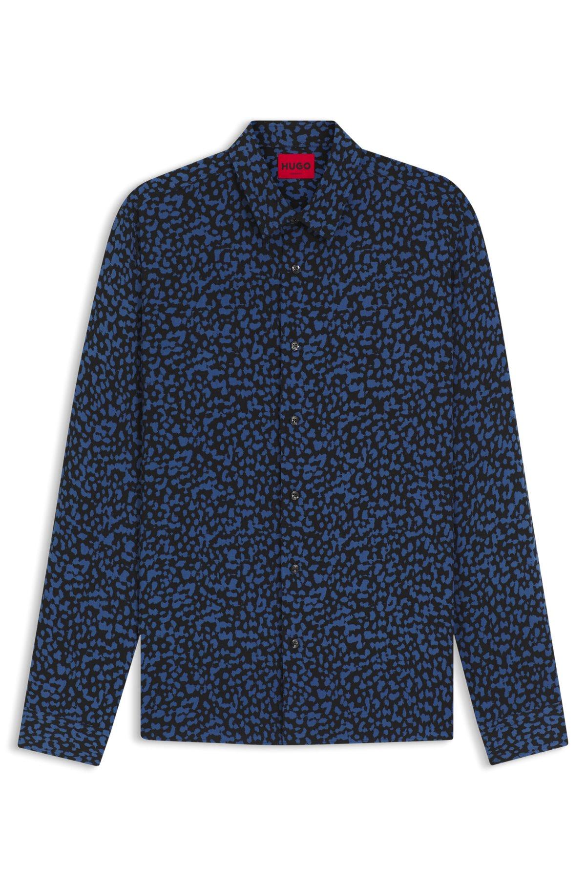 HUGO - Relaxed-fit shirt in abstract-print poplin - Blue Product Image