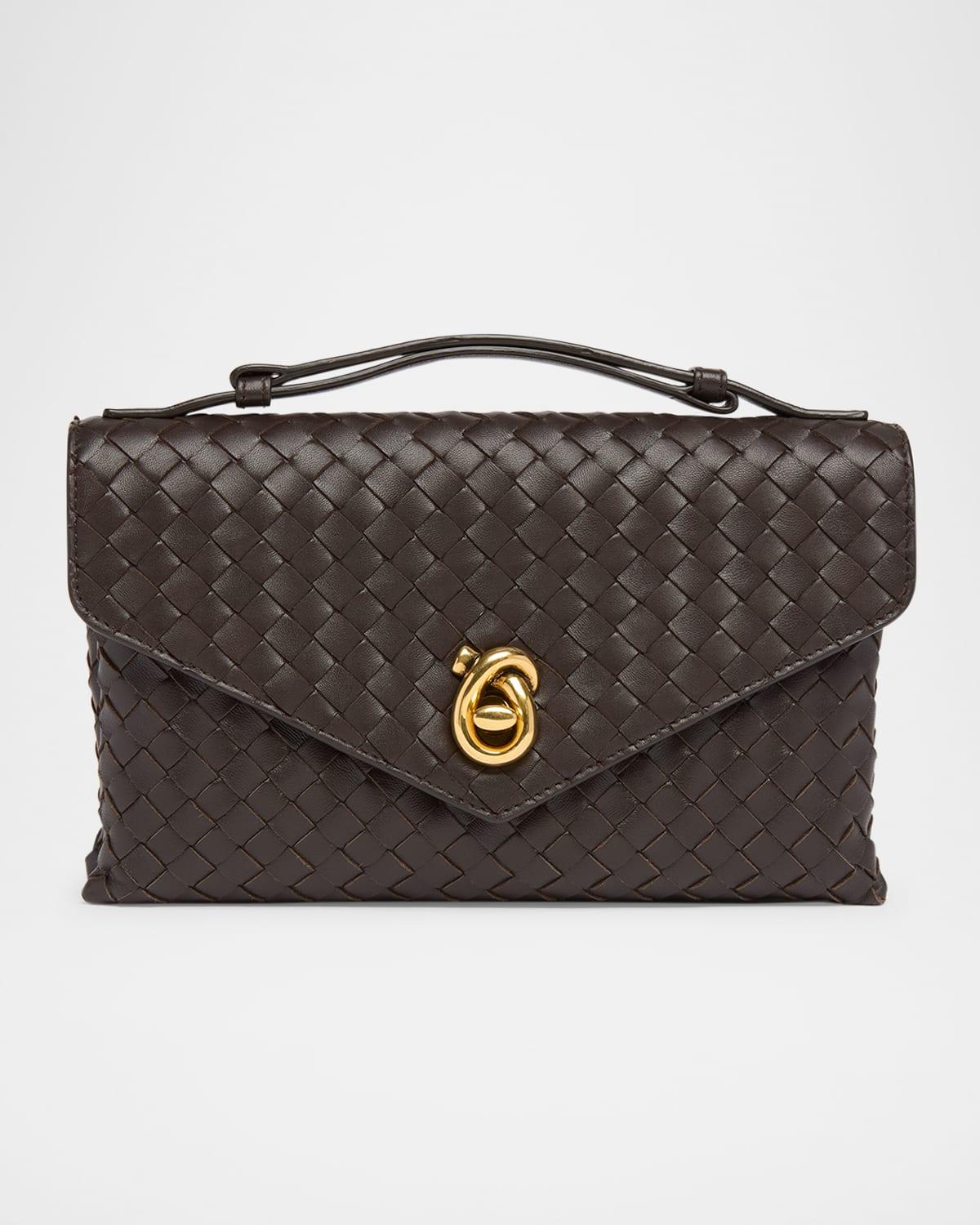 BOTTEGA VENETA Knot Lock Medium Intrecciato Leather Shoulder Bag In Brown Product Image