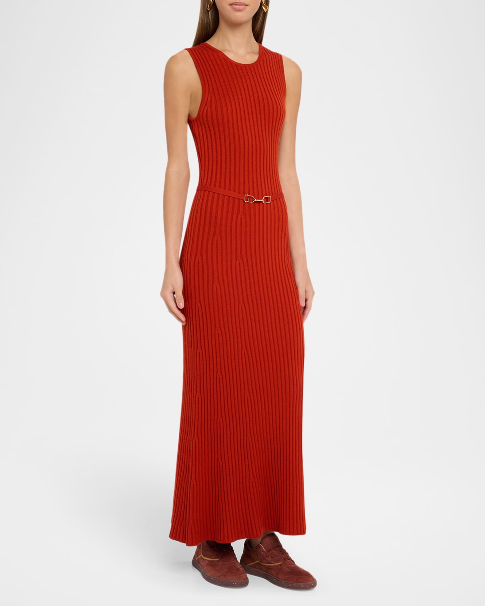 Meier Belted Cashmere Rib Midi Dress Product Image