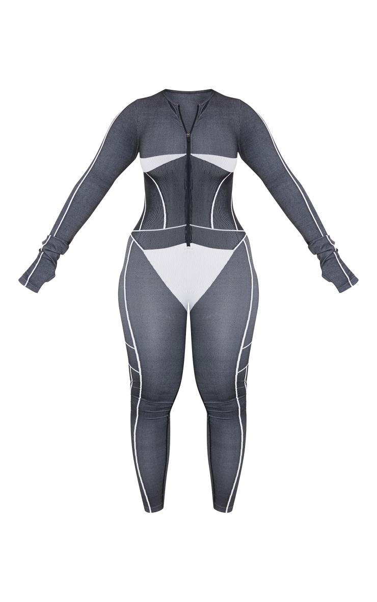 Shape Black Seamless Contrast Long Sleeve Zip Through Jumpsuit Product Image