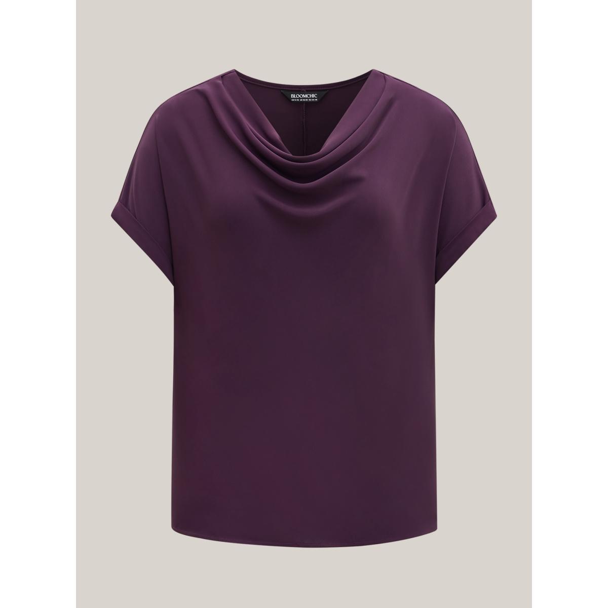 Plus Size Plum Cowl Neck Plain Dolman Sleeve Blouse Women Short sleeve Cowl Neck Work Blouses BloomChic 30/6X Product Image