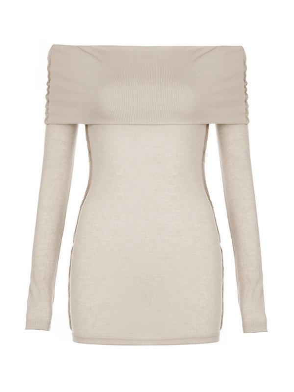 Solid Off Shoulder Slim Long Sleeve Knit Product Image