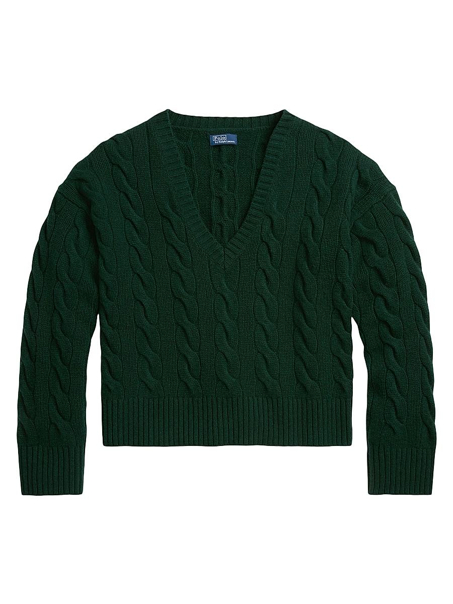 Womens Wool-Cashmere Cable-Knit V-Neck Sweater Product Image