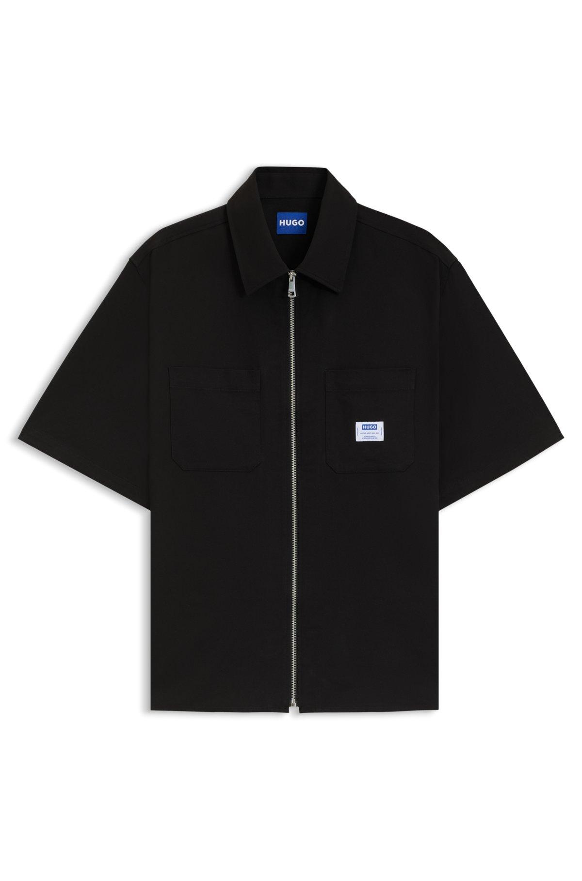 HUGO - Oversize fit shirt with zip-up front - Black Product Image