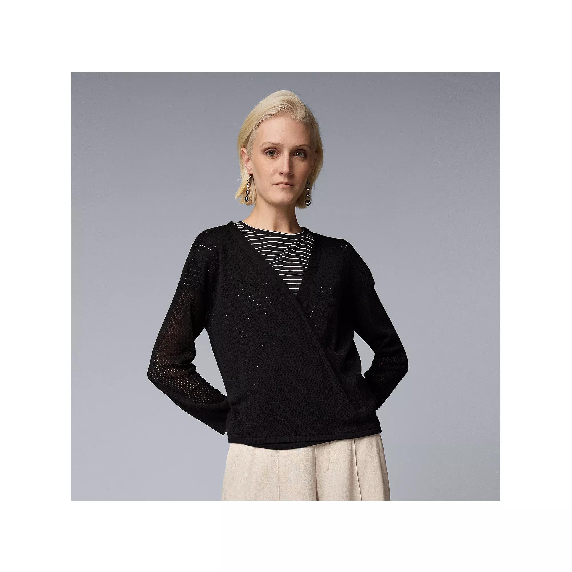 Women's Simply Vera Vera Wang Mesh Stitch Four-Way Cardigan, Size: XS, Black Product Image