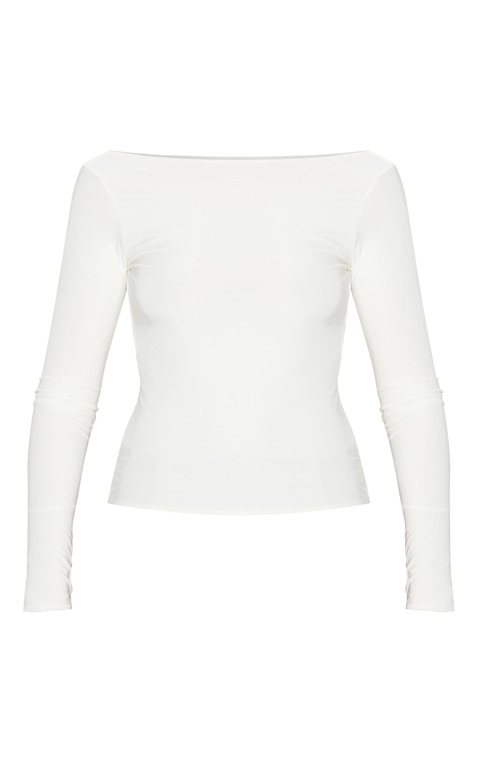 Cream Double Layer Slinky Cowl Back Long Sleeve Top Product Image