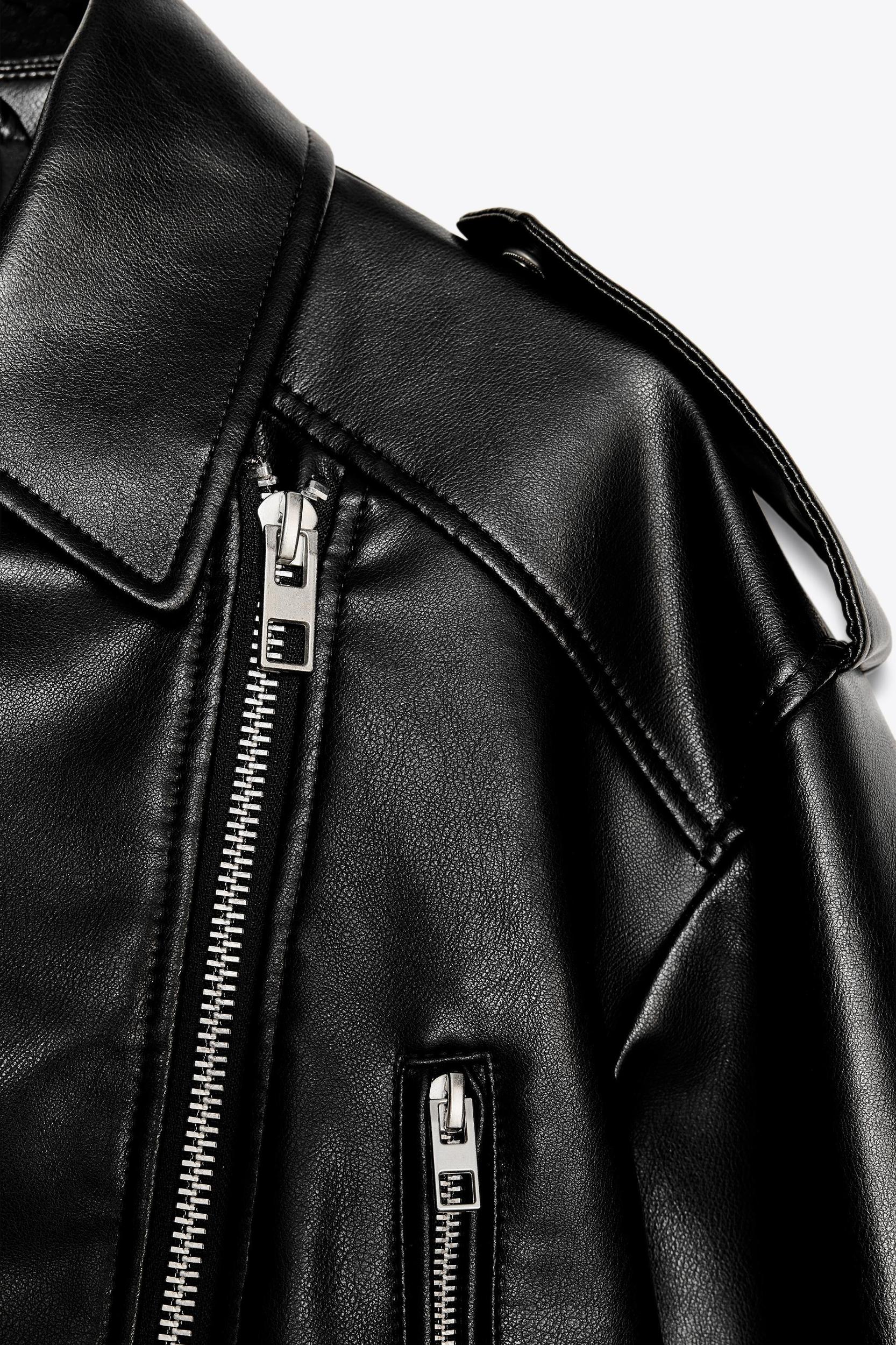 FAUX LEATHER CROP BIKER JACKET Product Image