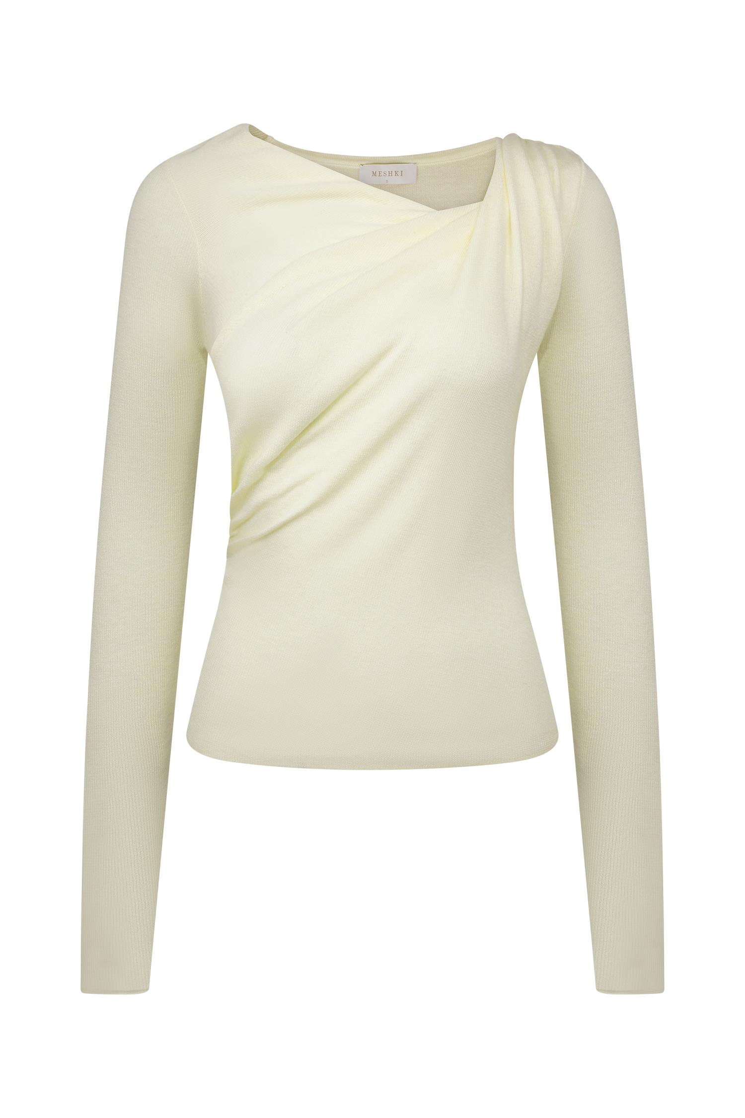 Culver Draped Twist Knit Top - Cream Product Image