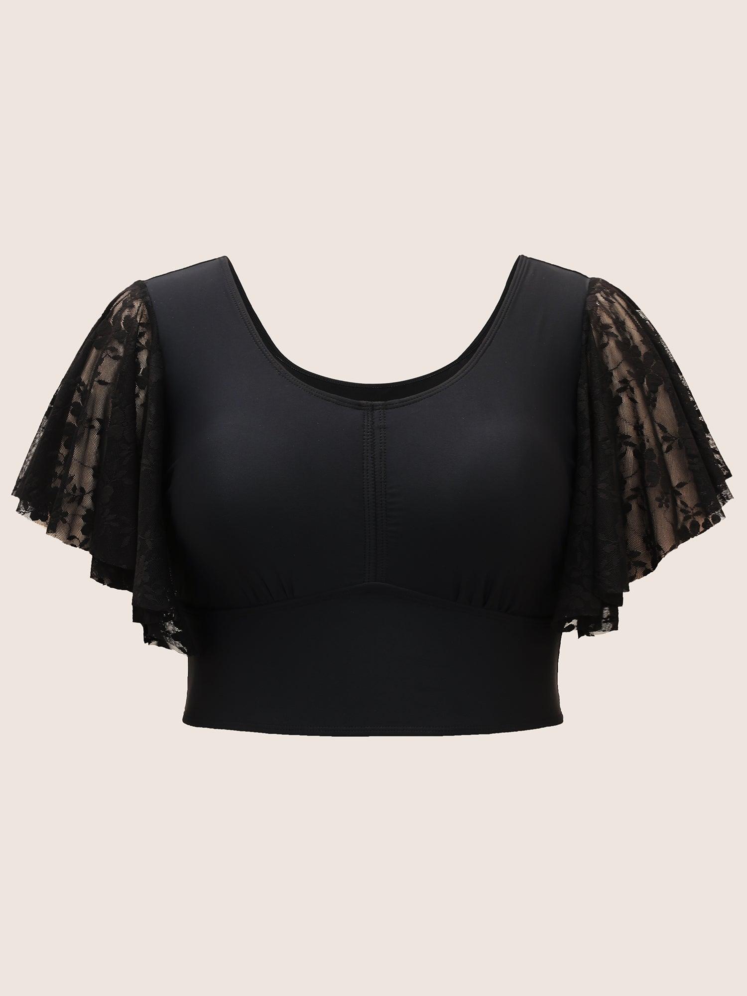 U Neck Crochet Lace Mesh Swim Top Female Product Image