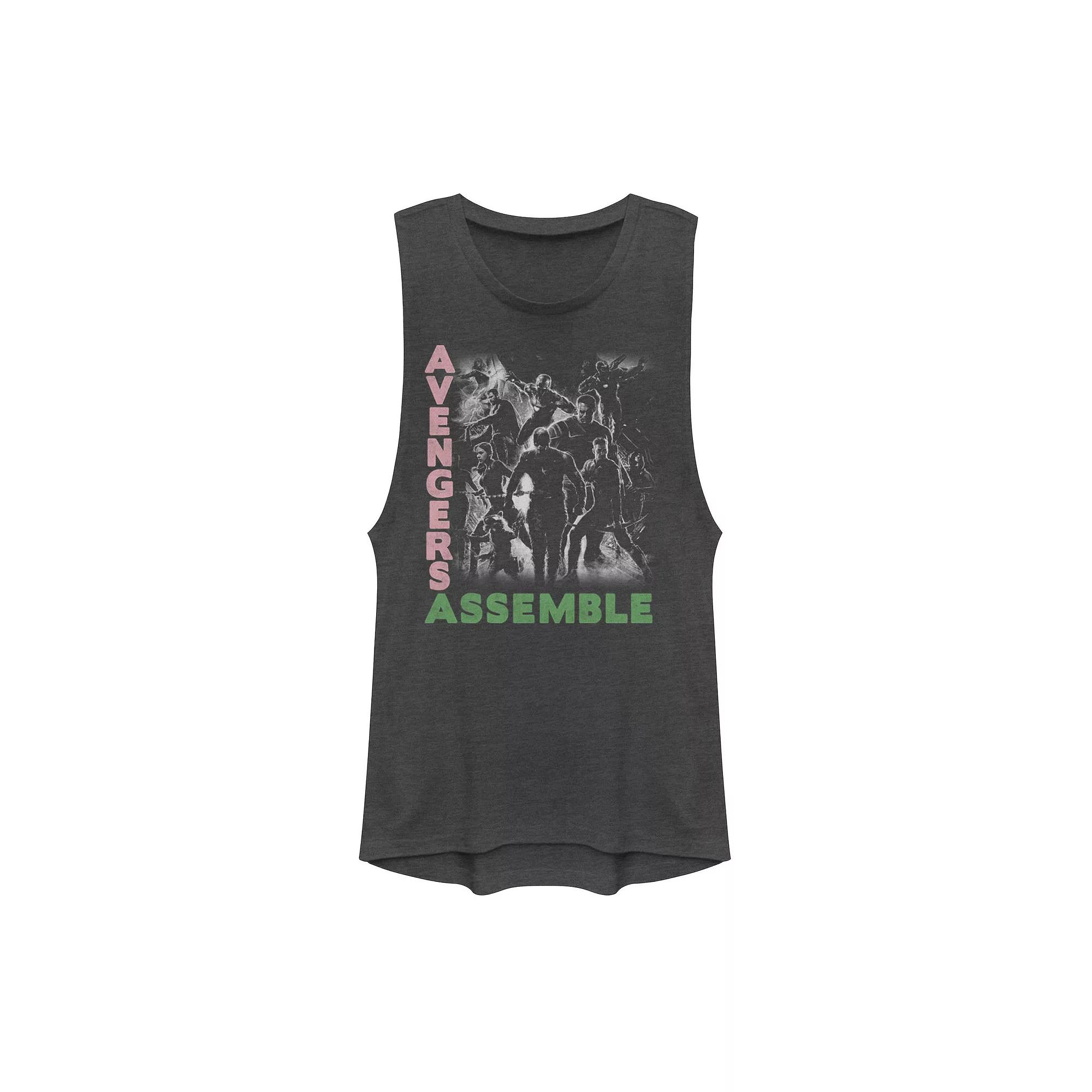 Juniors' Marvel Avengers Assemble Black & White Group Muscle Tank Top, Girl's, Size: XXL, Grey Product Image