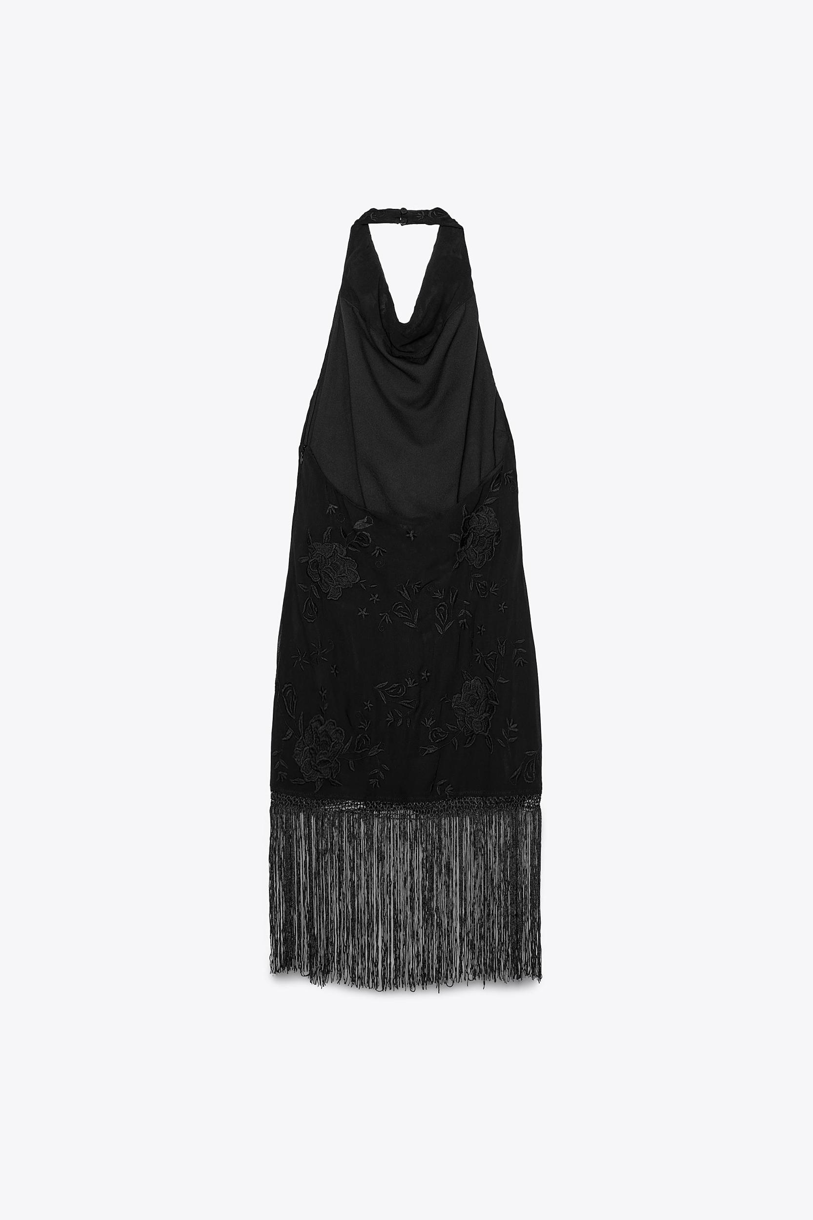 HALTER DRESS WITH EMBROIDERY AND FRINGE Product Image
