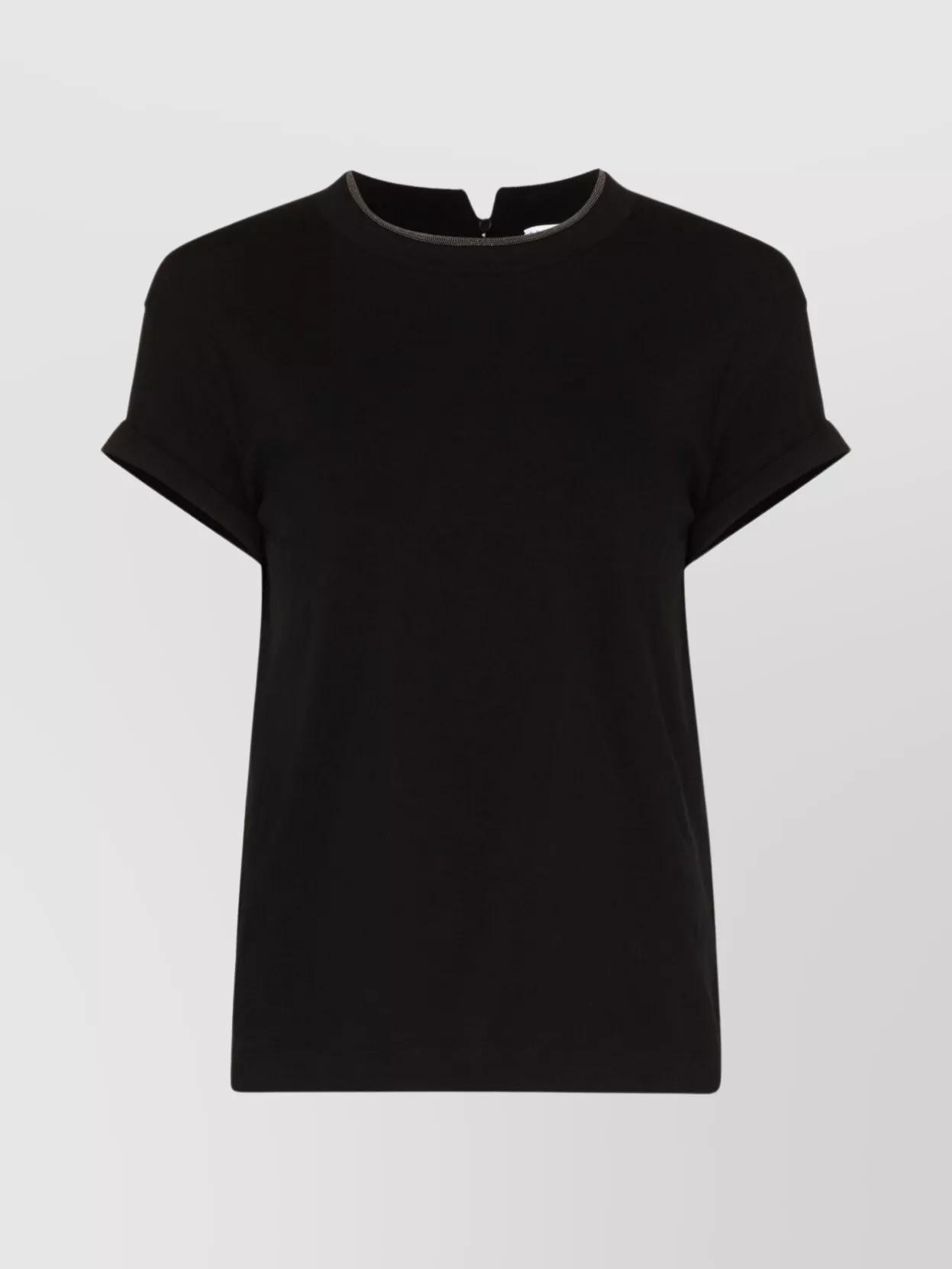 BRUNELLO CUCINELLI Women Stretch Cotton Jersey T-shirt With Precious Faux-layering In Black Product Image