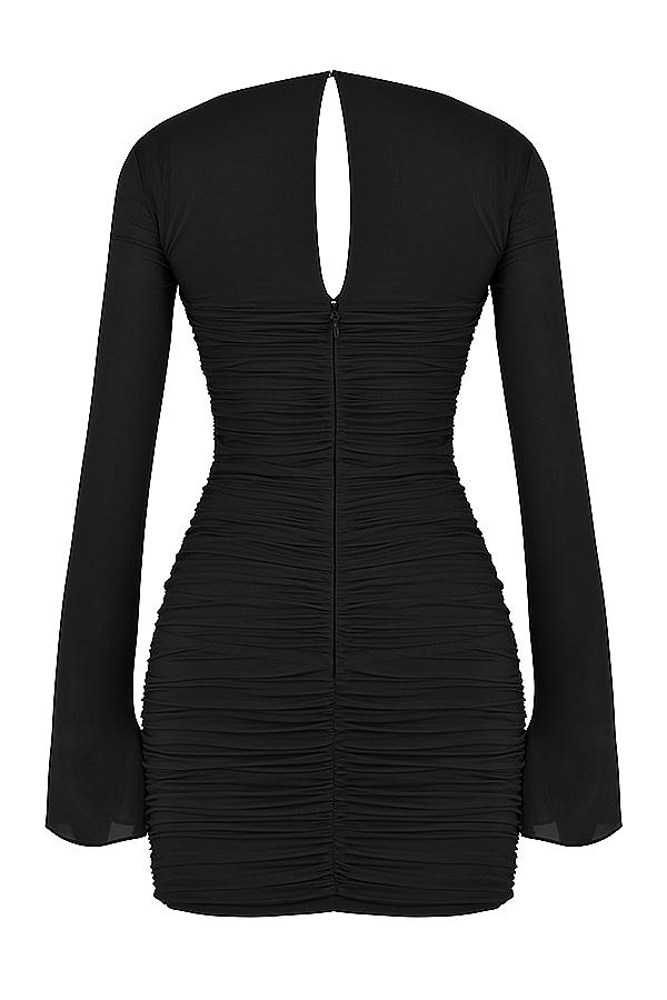 Camille  black real silk cutout mini dress Product Image