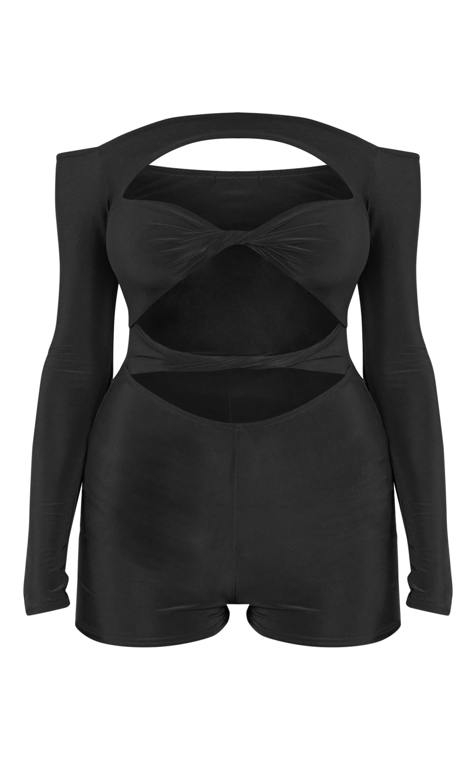 Black Slinky Twist Detail Cut Out Romper Product Image