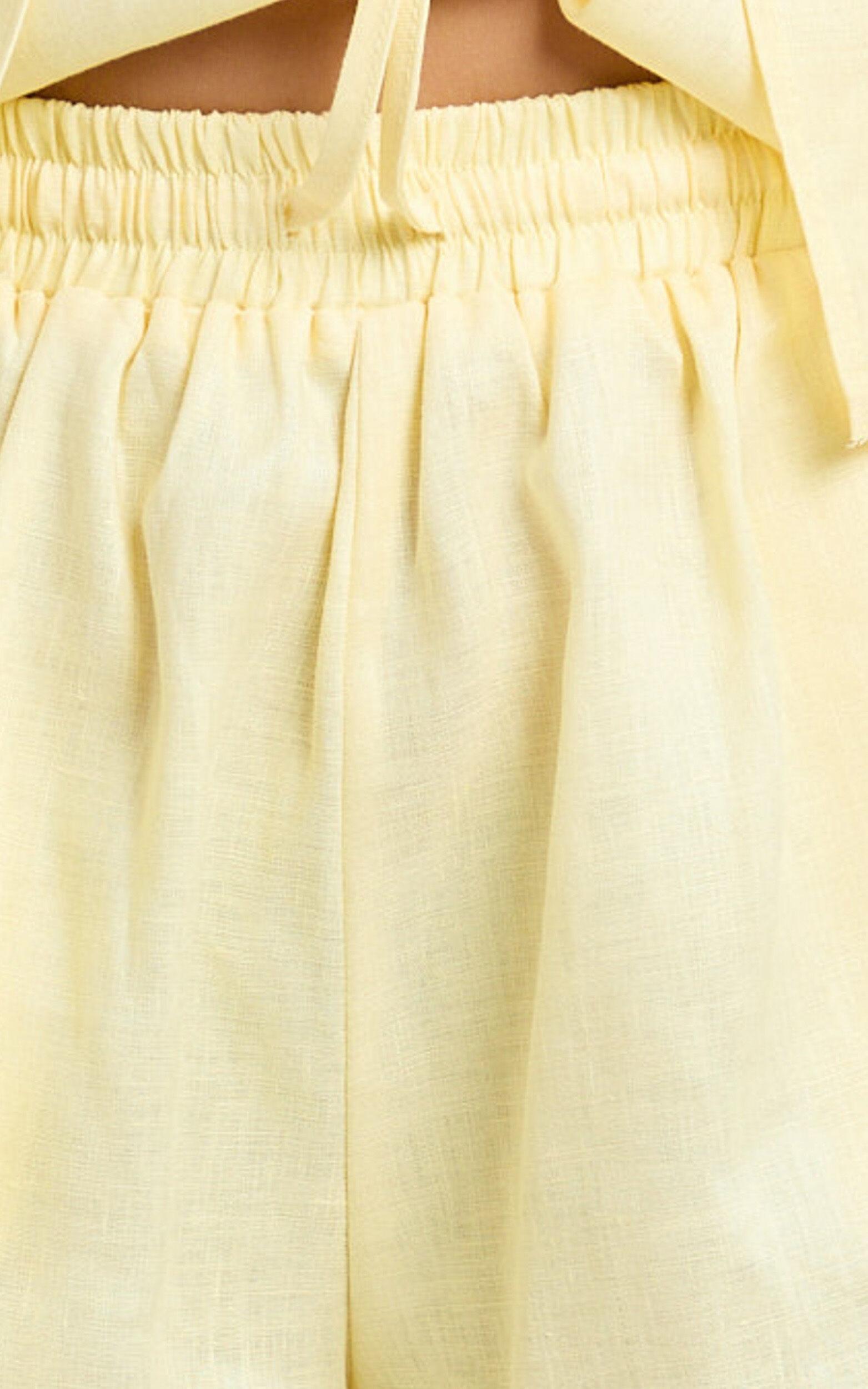Ramona Linen Shorts - Drawstring Linen Shorts in Lemon Product Image