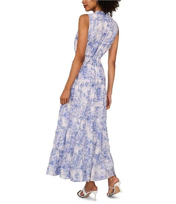 1. STATE Woven Toile Print V-Neck Sleeveless Smocked Waist Tiered Maxi Dress Product Image