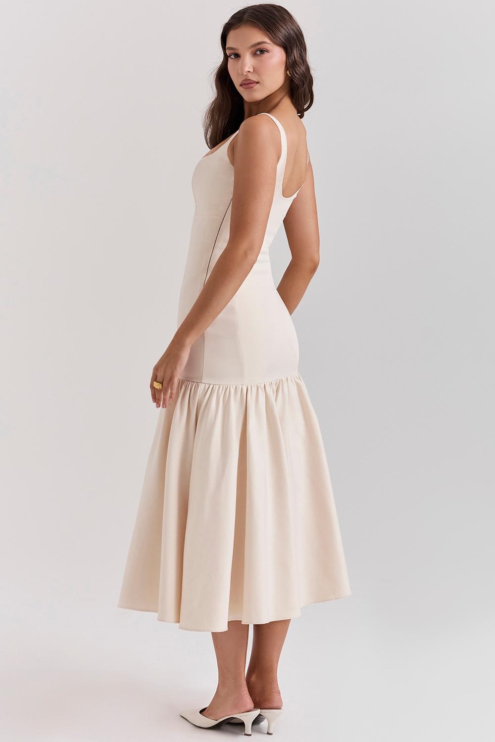 Amore  vintage cream dropped waist midi dress Product Image