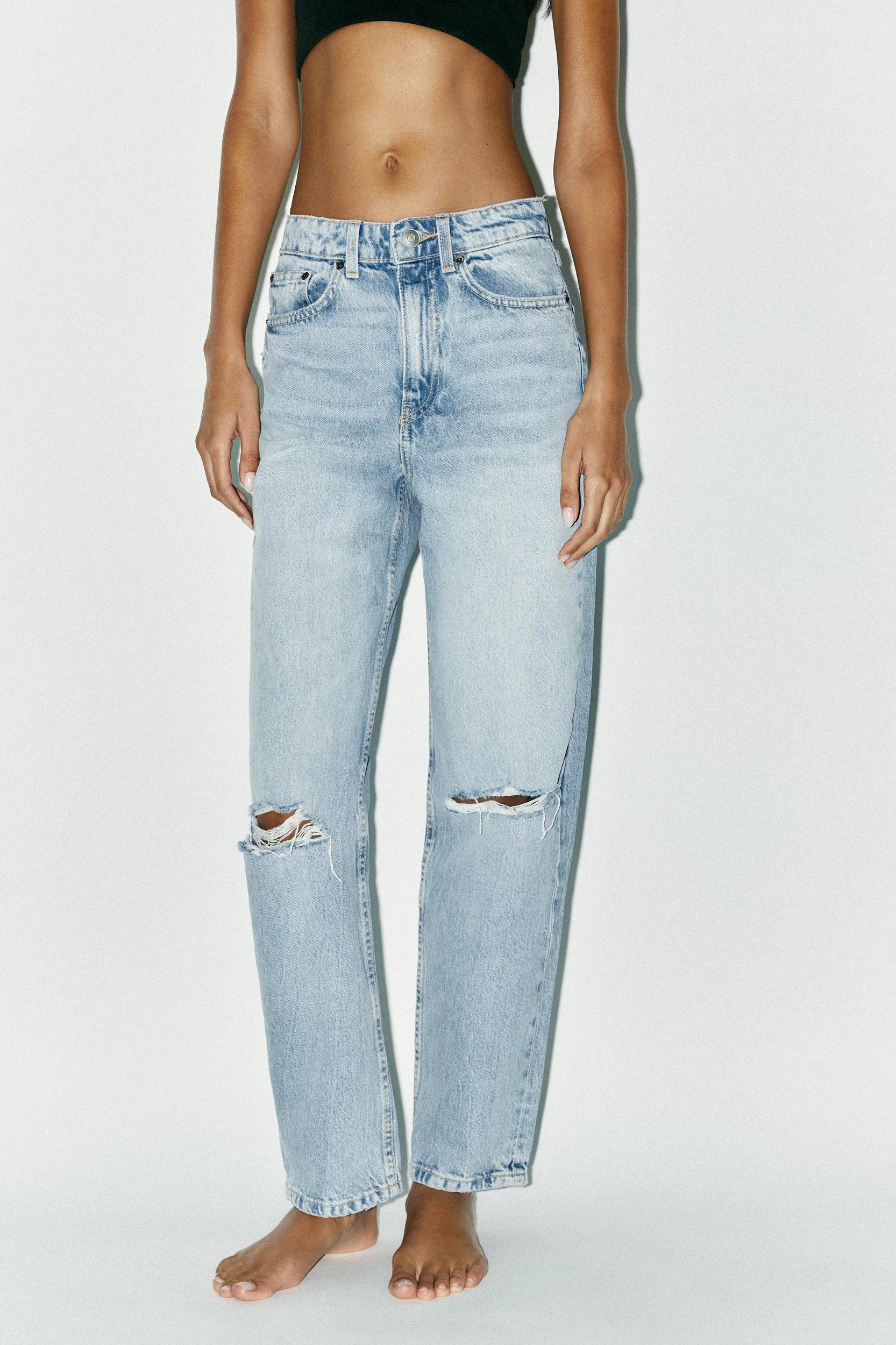 HIGH-WAIST RIPPED MOM FIT JEANS Product Image