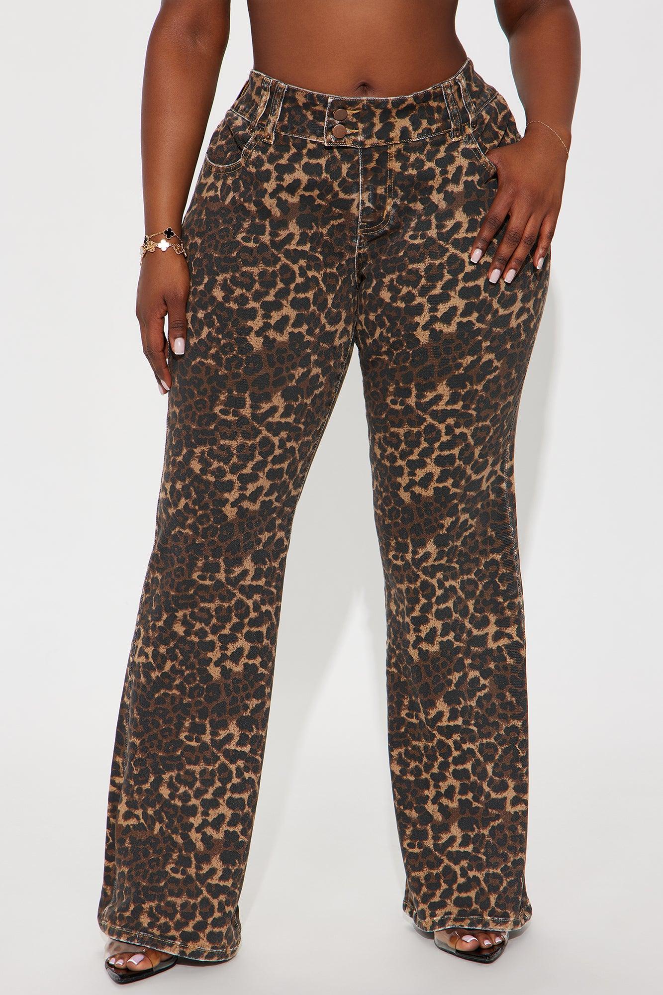 Wild One Leopard Print Flare Jeans - Brown/combo Female Product Image
