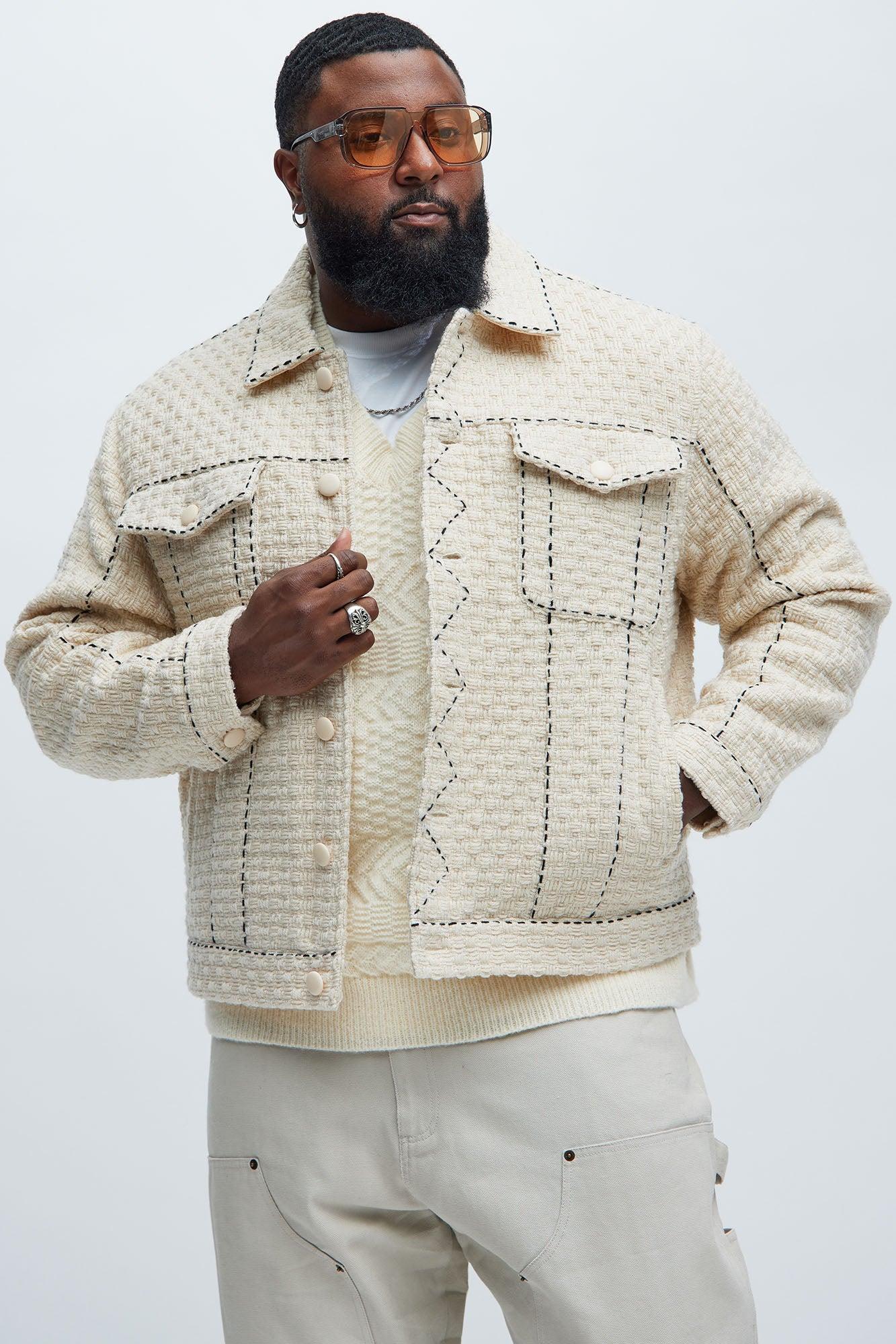 Beverly Tweed Contrasting Stitch Trucker Jacket - Cream Product Image