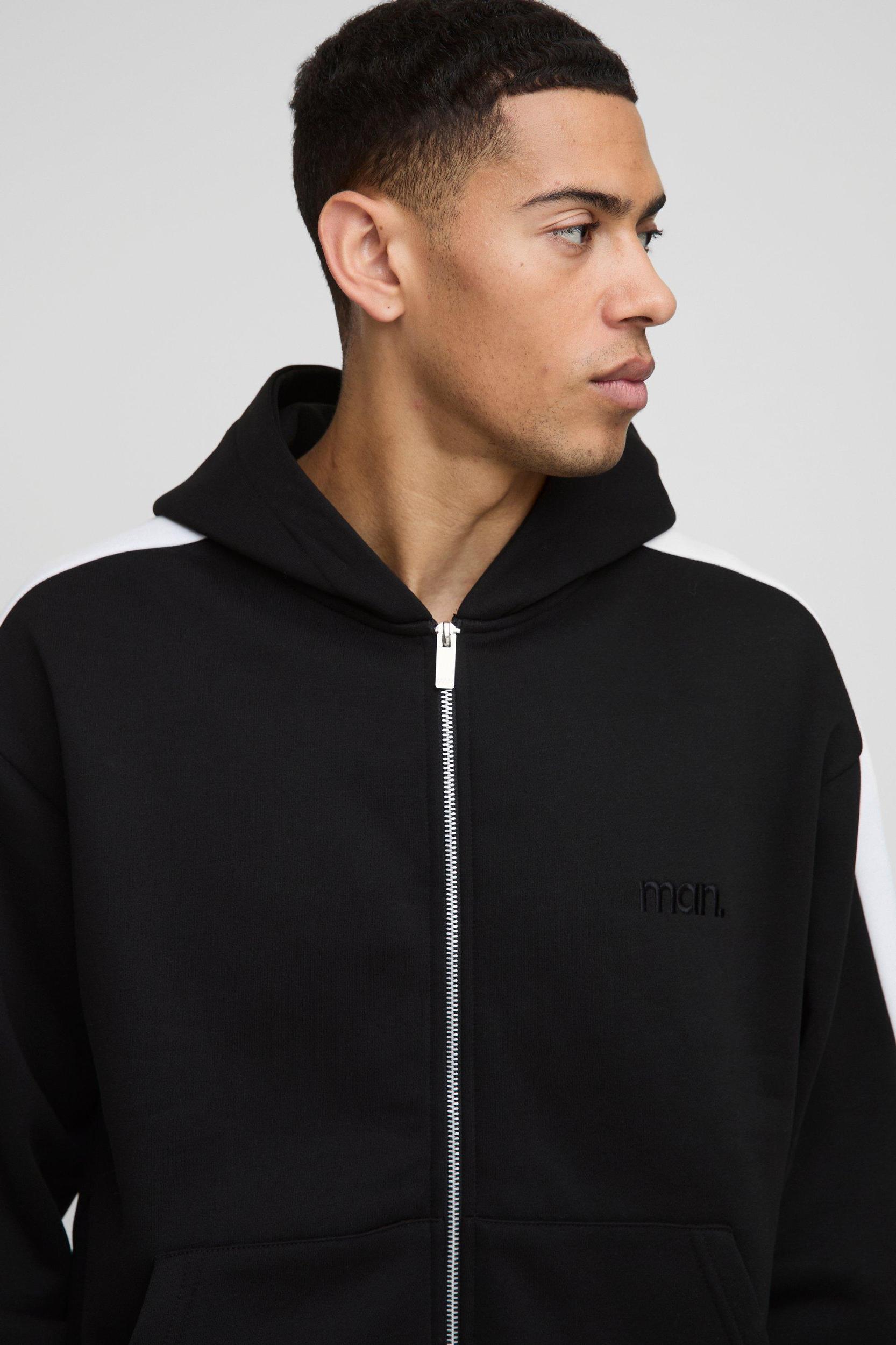 Oversized Boxy Man Colour Block Zip Through Hoodie | boohooMAN USA Product Image