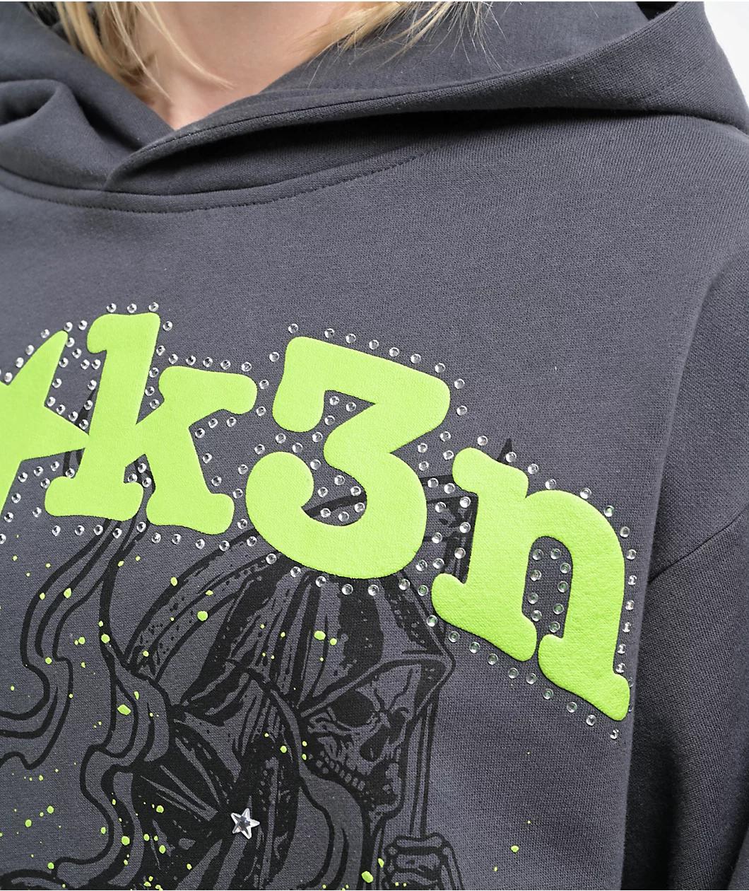 Broken Promises Beware Grey Rhinestone Hoodie Product Image