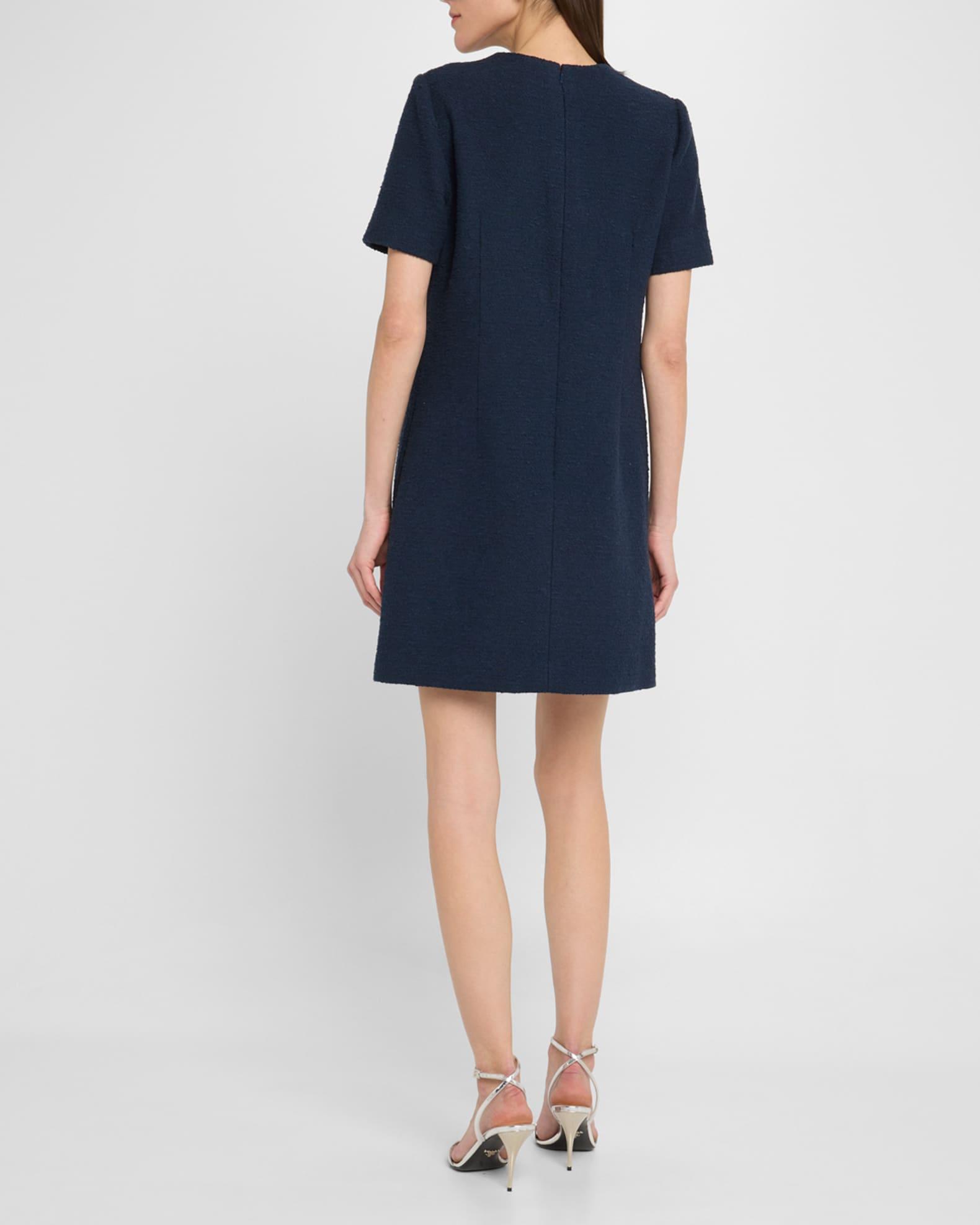 Floral Embroidered Short Cotton Tweed Shift Dress Product Image