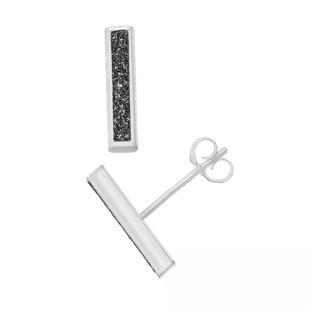 Aleure Precioso Sterling Silver Glitter Bar Post Earrings, Women's, Sterling Silver Black Product Image
