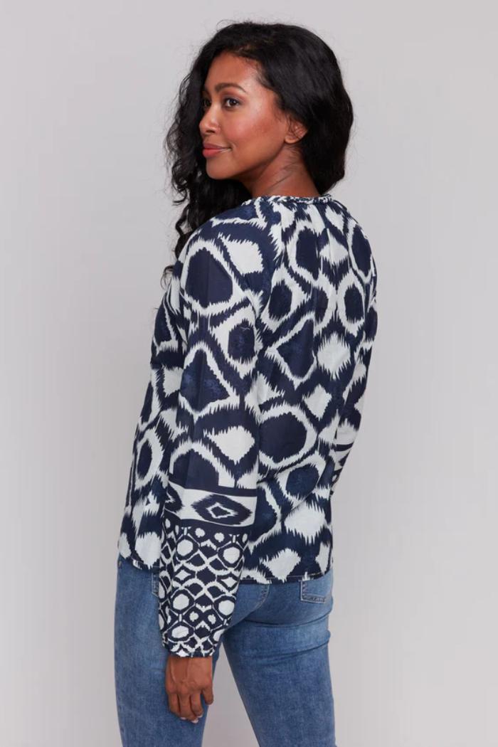 Printed Long Sleeve Popover Blouse Product Image