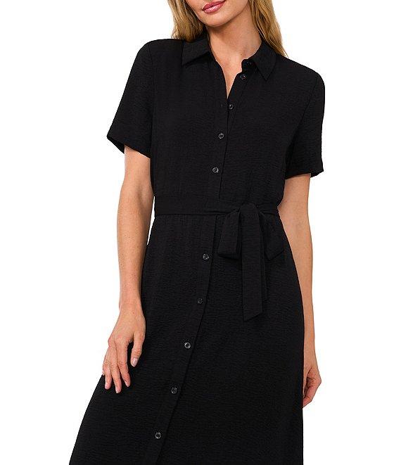 CeCe Button Front Short Sleeve Midi Dress Product Image