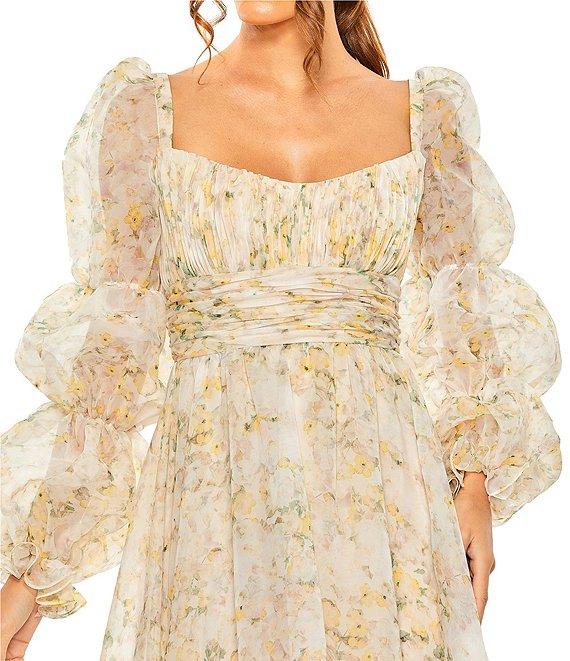 Mac Duggal Chiffon Long Tiered Balloon Sleeve Ball Gown Product Image