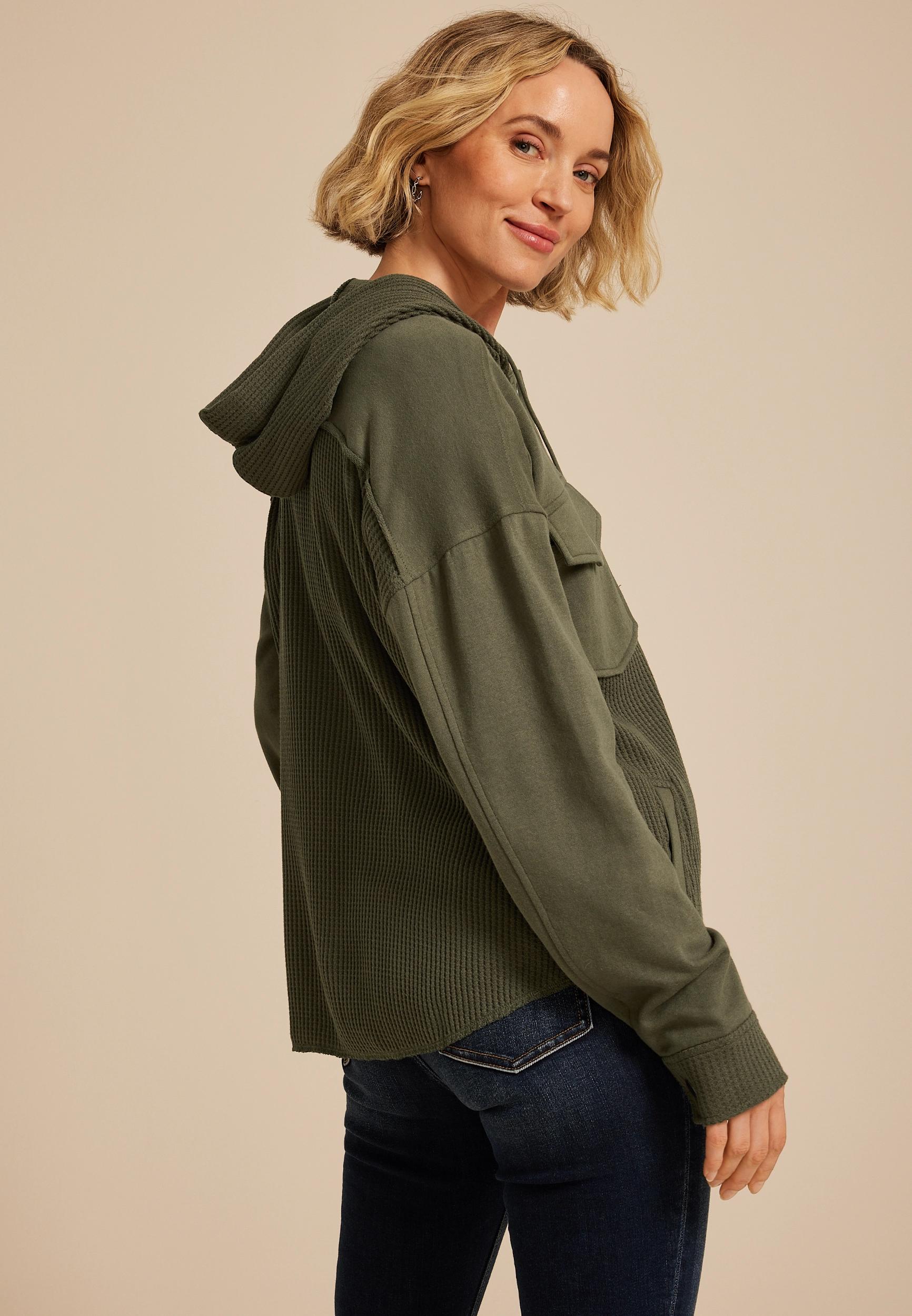 Waffle Knit Hooded Shacket Product Image