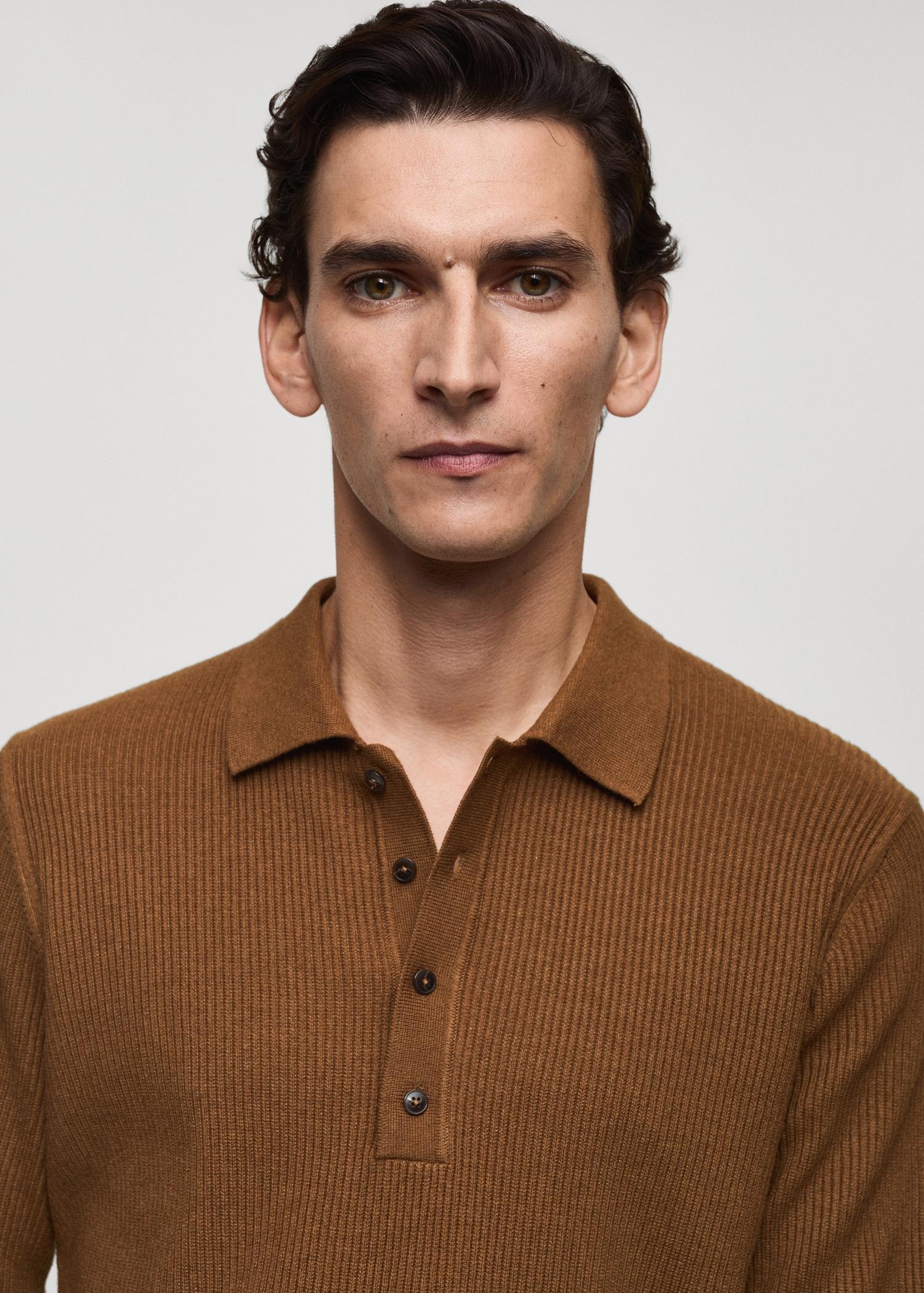 Cotton-blend ribbed polo sweater - Men | MANGO USA Product Image