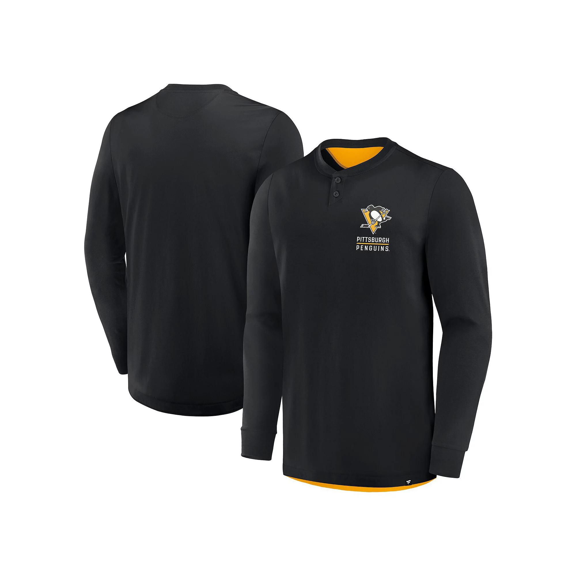 Men's Fanatics Black Pittsburgh Penguins Adrenaline Push Long Sleeve T-Shirt,  Product Image