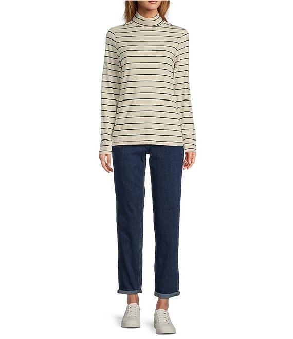 L.L.Bean Knit Turtleneck Horizontal Stripe Long Sleeve Tee Product Image