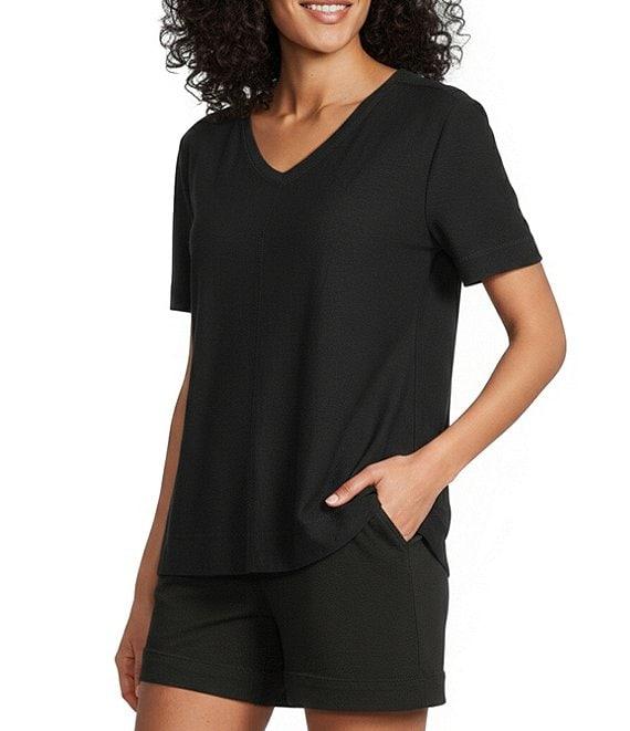 Westbound Solid Short Sleeve V-Neck Top Product Image
