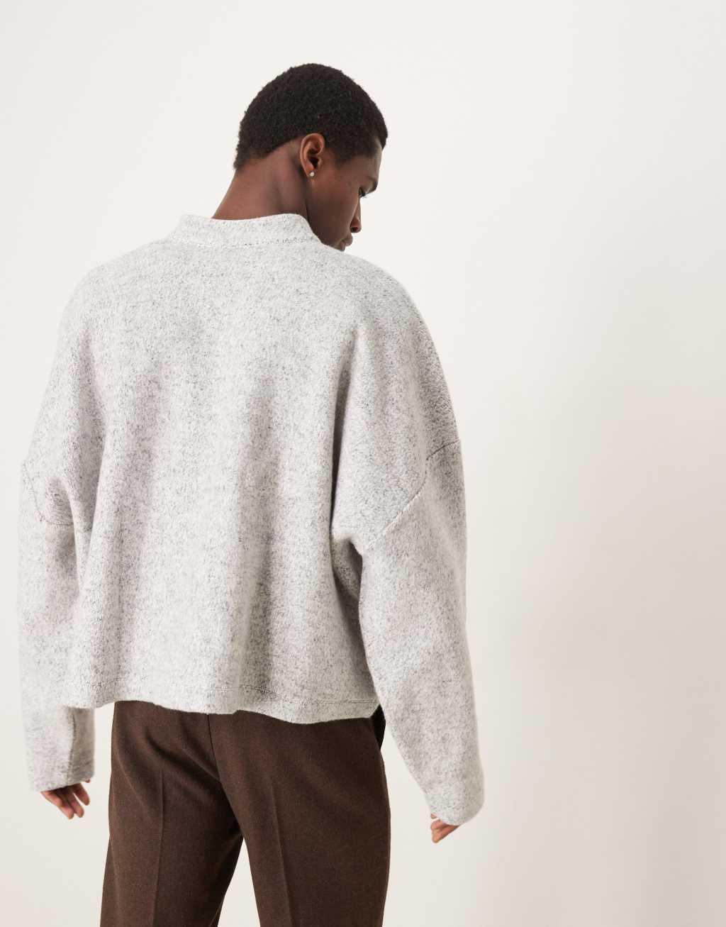 ASOS DESIGN oversized drop shoulder cropped sweatshirt with funnel neck in brushed gray heather Product Image