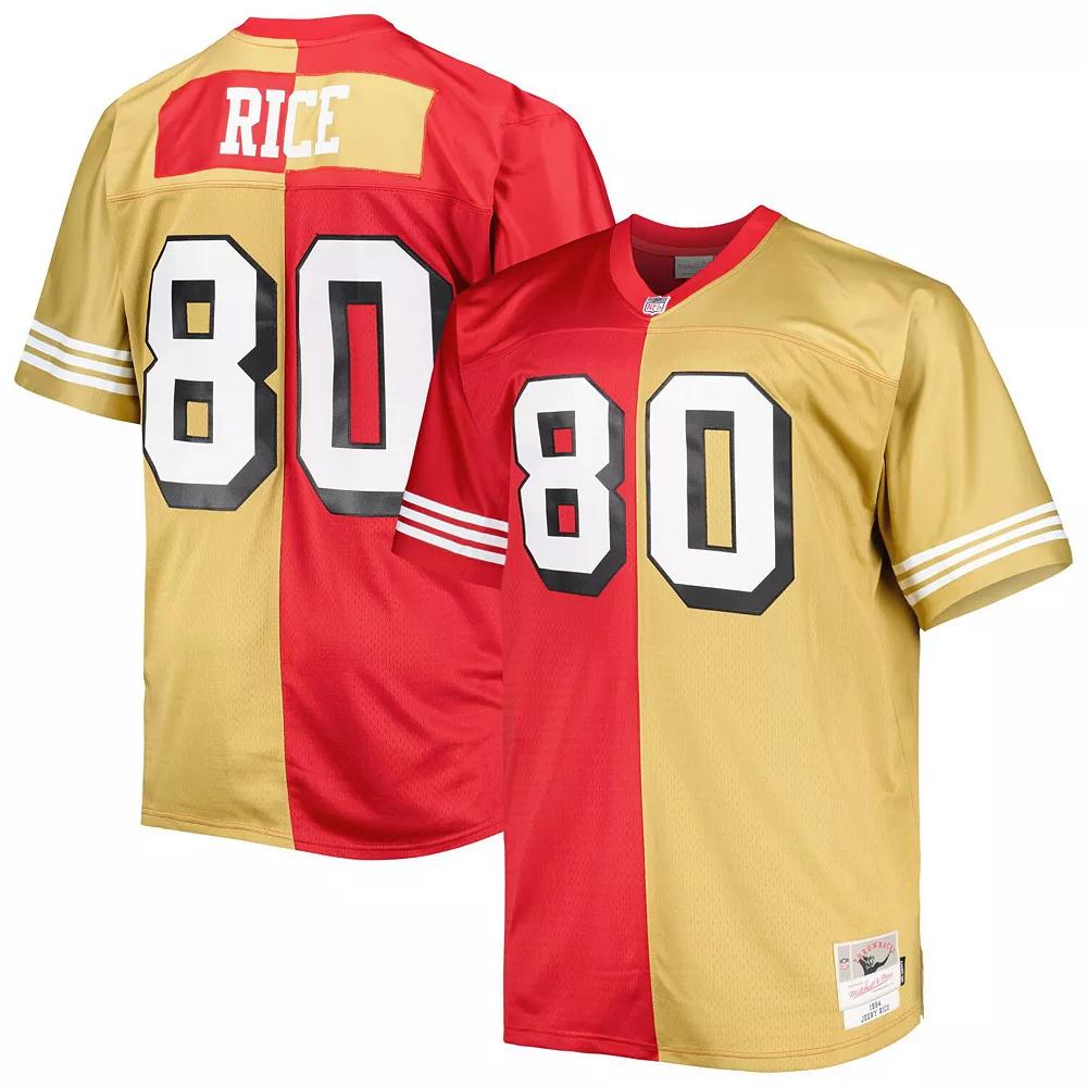 Men's Mitchell & Ness Jerry Rice Scarlet/Gold San Francisco 49ers Big & Tall Split Legacy Retired Player Replica Jersey, Size: 6XB Product Image