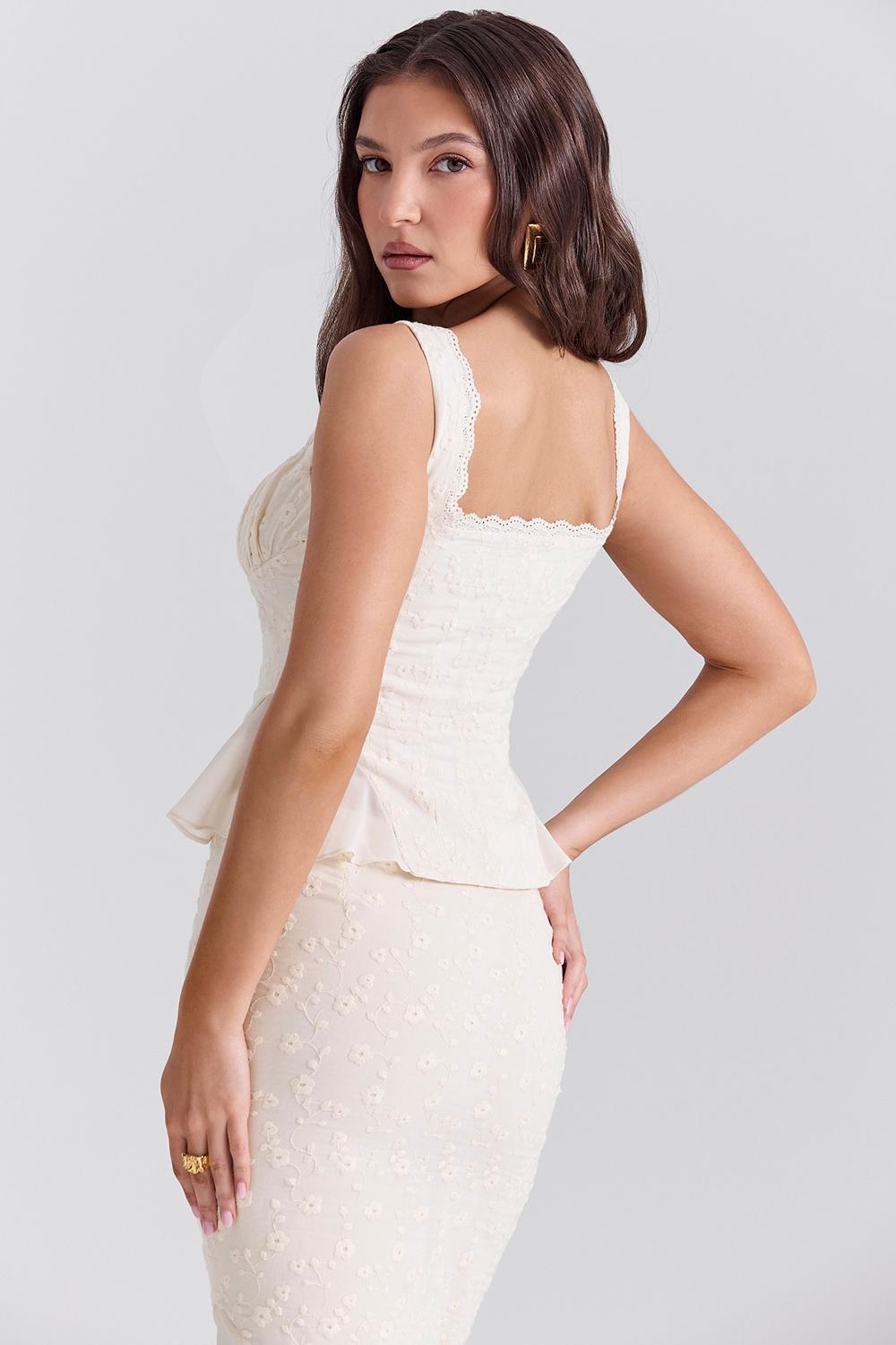 Jean  vintage cream cotton broderie anglais peplum top Product Image