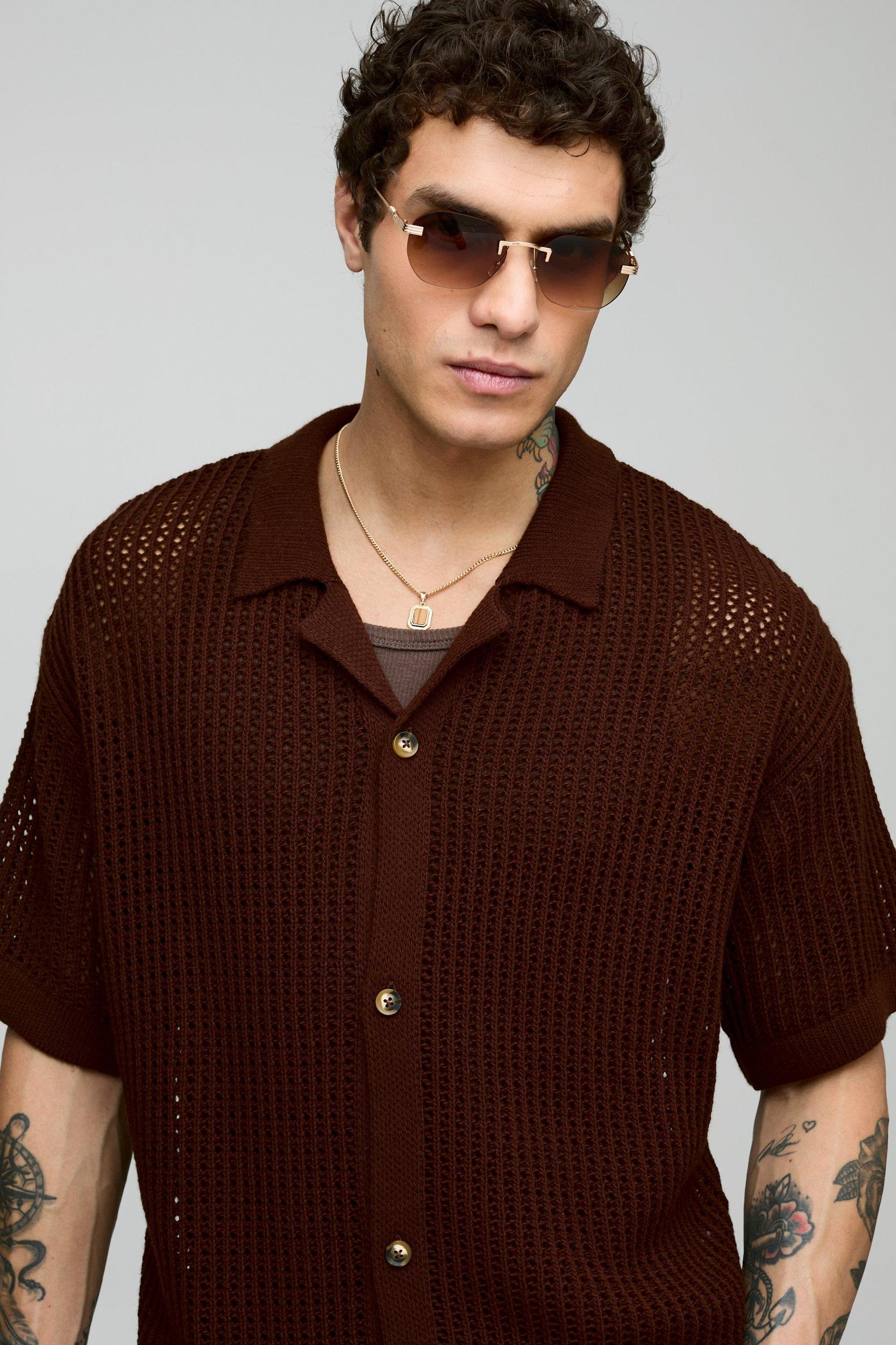 Oversized Revere Knitted Shirt & Relaxed Trouser Set | boohooMAN USA Product Image