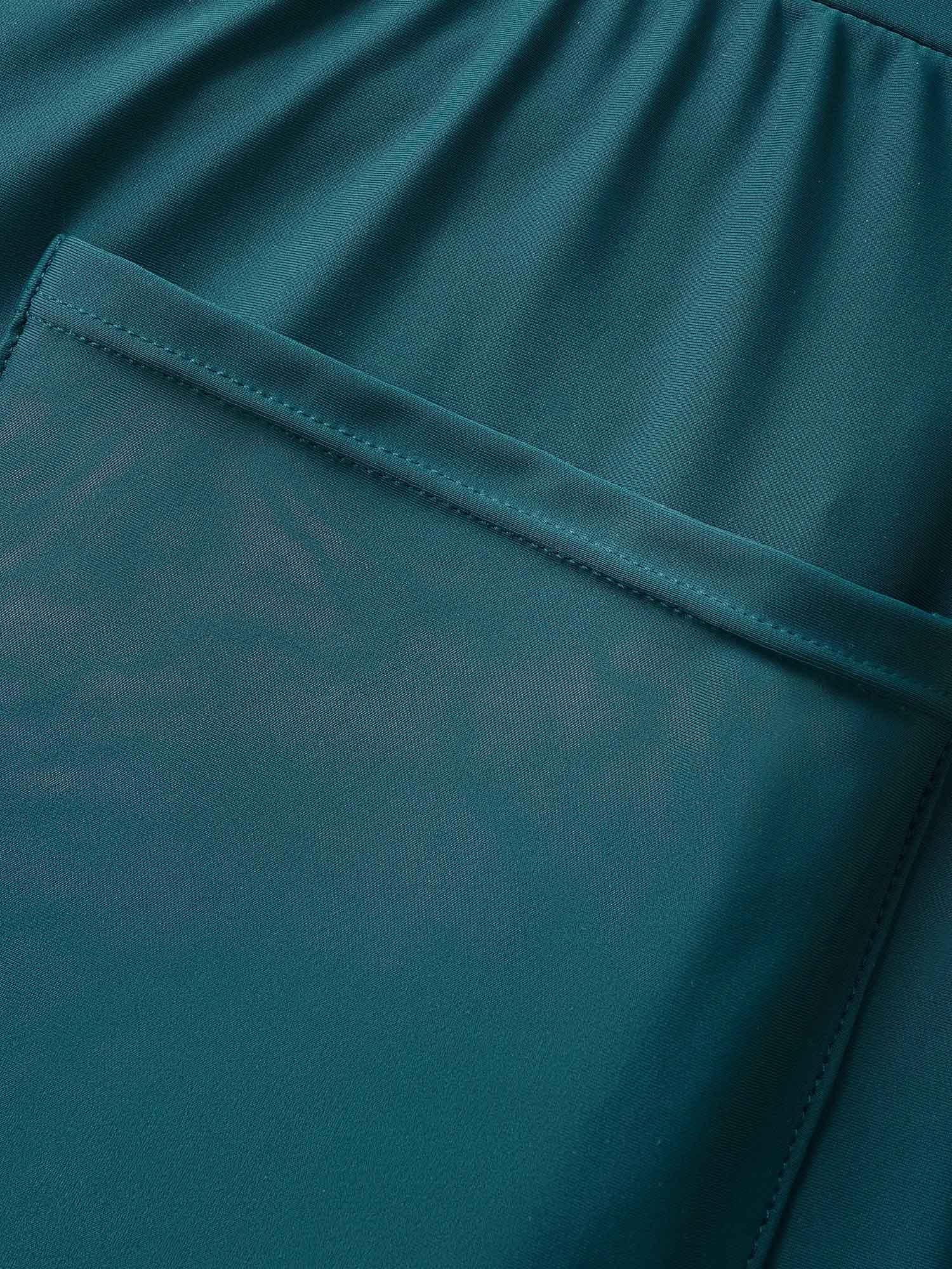 Plain Patched Pocket Drawstring One Piece Swimsuit Female Product Image