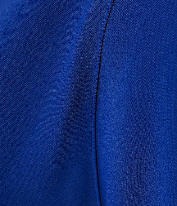 Caroline Rose Plus Size Julia Matte Crepe Round Neck 3/4 Ruffle Sleeve Shift Dress Product Image