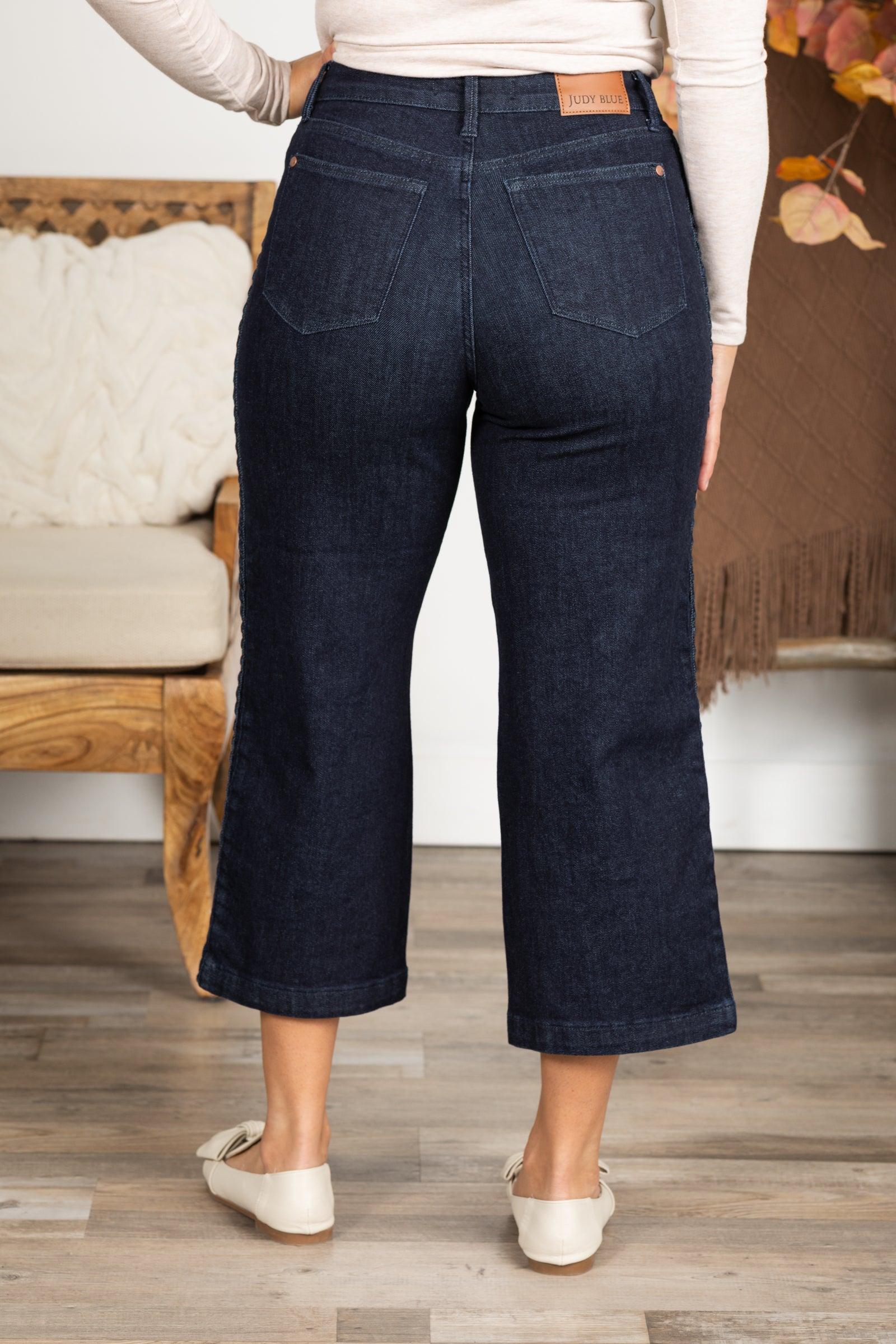 Judy Blue Side Braid Detail Crop Wide Jeans Product Image