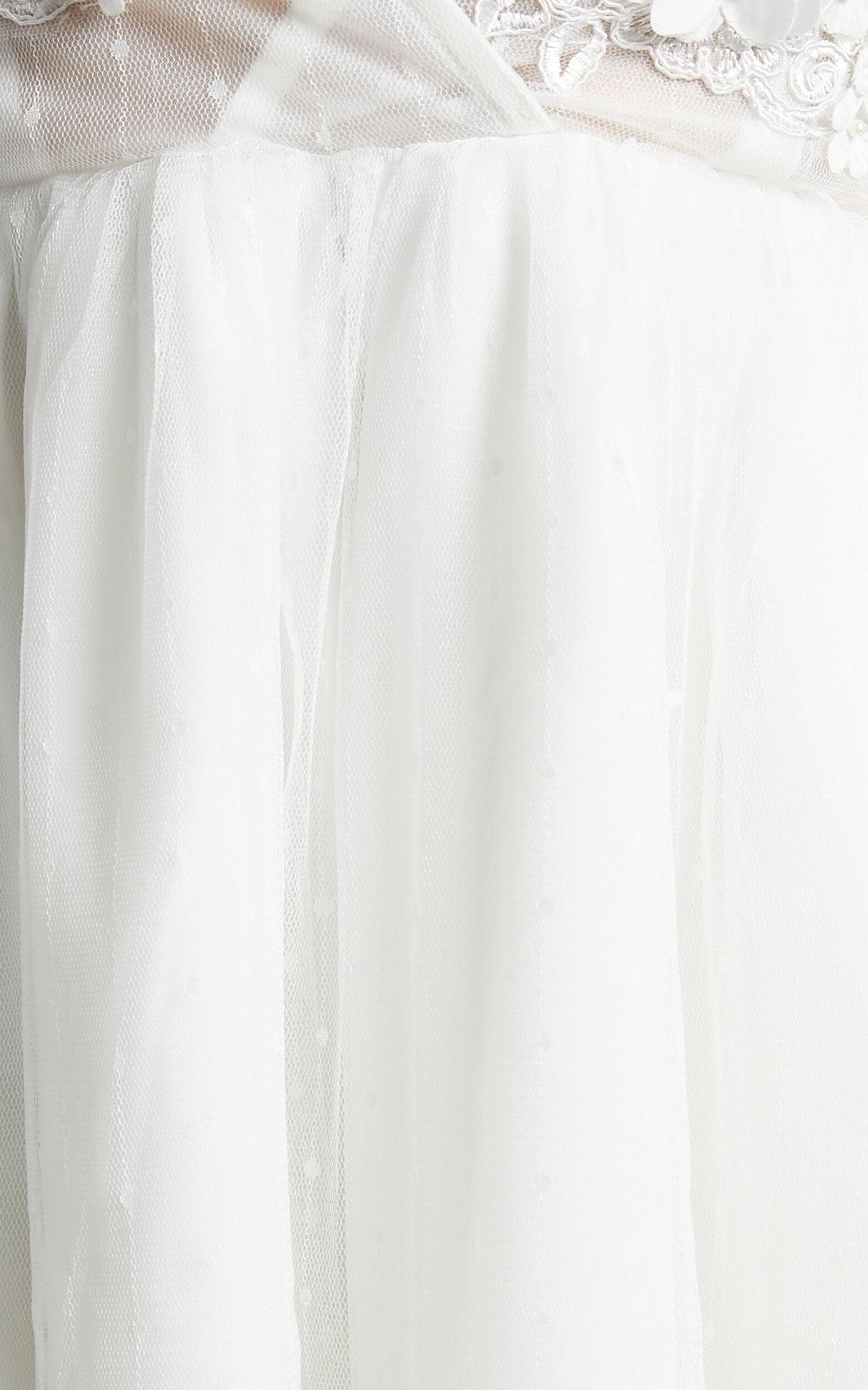 Akshia Mini Dress - Puff Sleeve Floral Detail Plunge Neck Dress in White Product Image