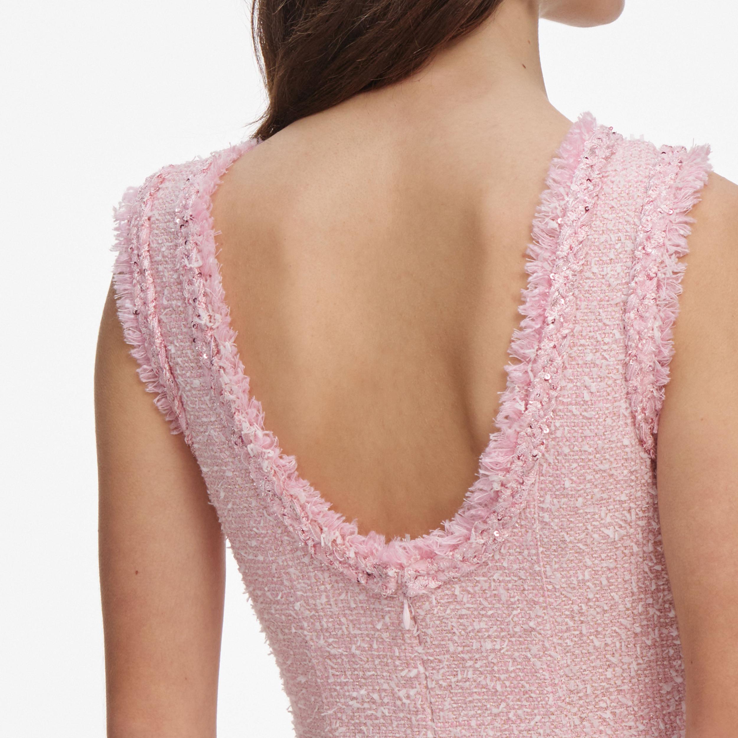 Pink Boucle Sleeveless Mini Dress Product Image