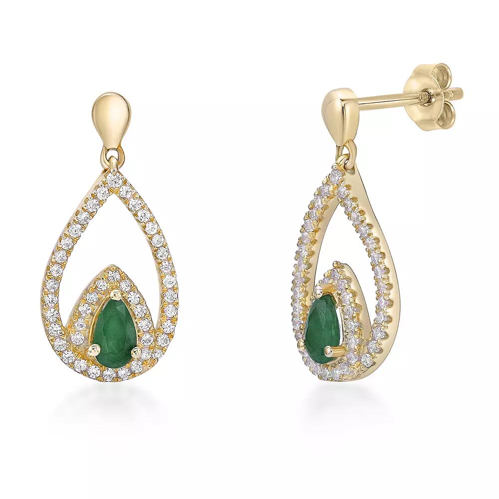 Gemminded 10k Gold Emerald & 1/3 Carat T.W. Diamond Earrings, Women's Product Image