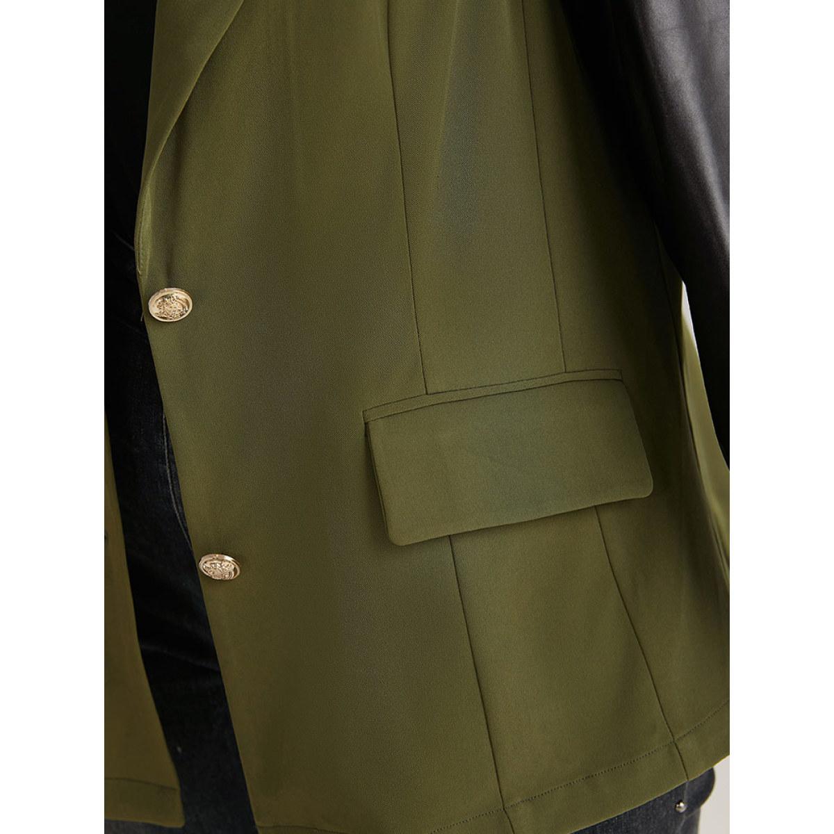 Plus Size Contrast Flap Pocket Button Fly Coat Women ArmyGreen Casual Contrast Ladies Dailywear Winter Coats BloomChic 10/M Product Image