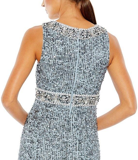 Mac Duggal Sleeveless Crew Neck Beaded Column Gown Product Image